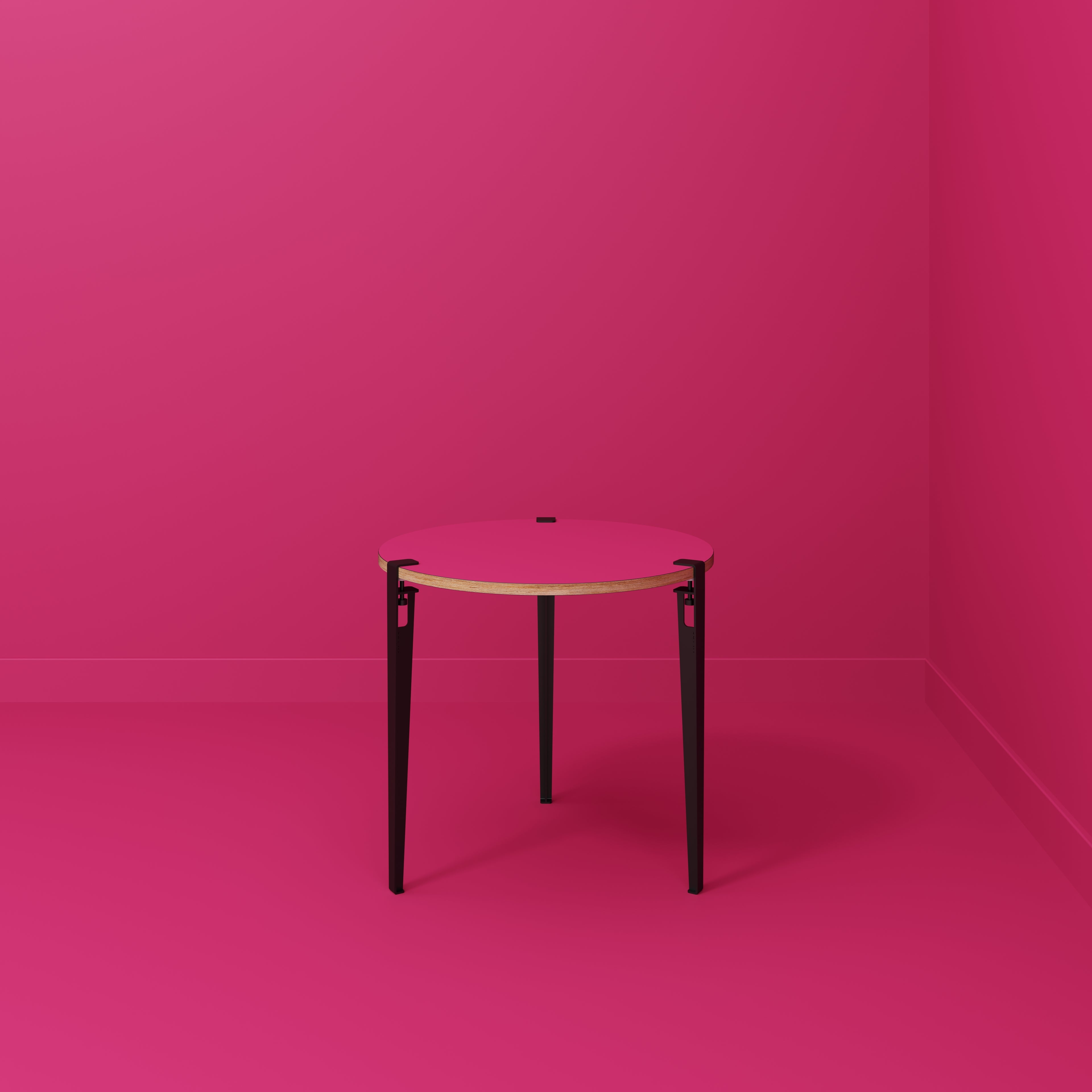 Plywood Round Table with Black Tiptoe Legs - Formica Juicy Pink - 800(dia) x 750(h)