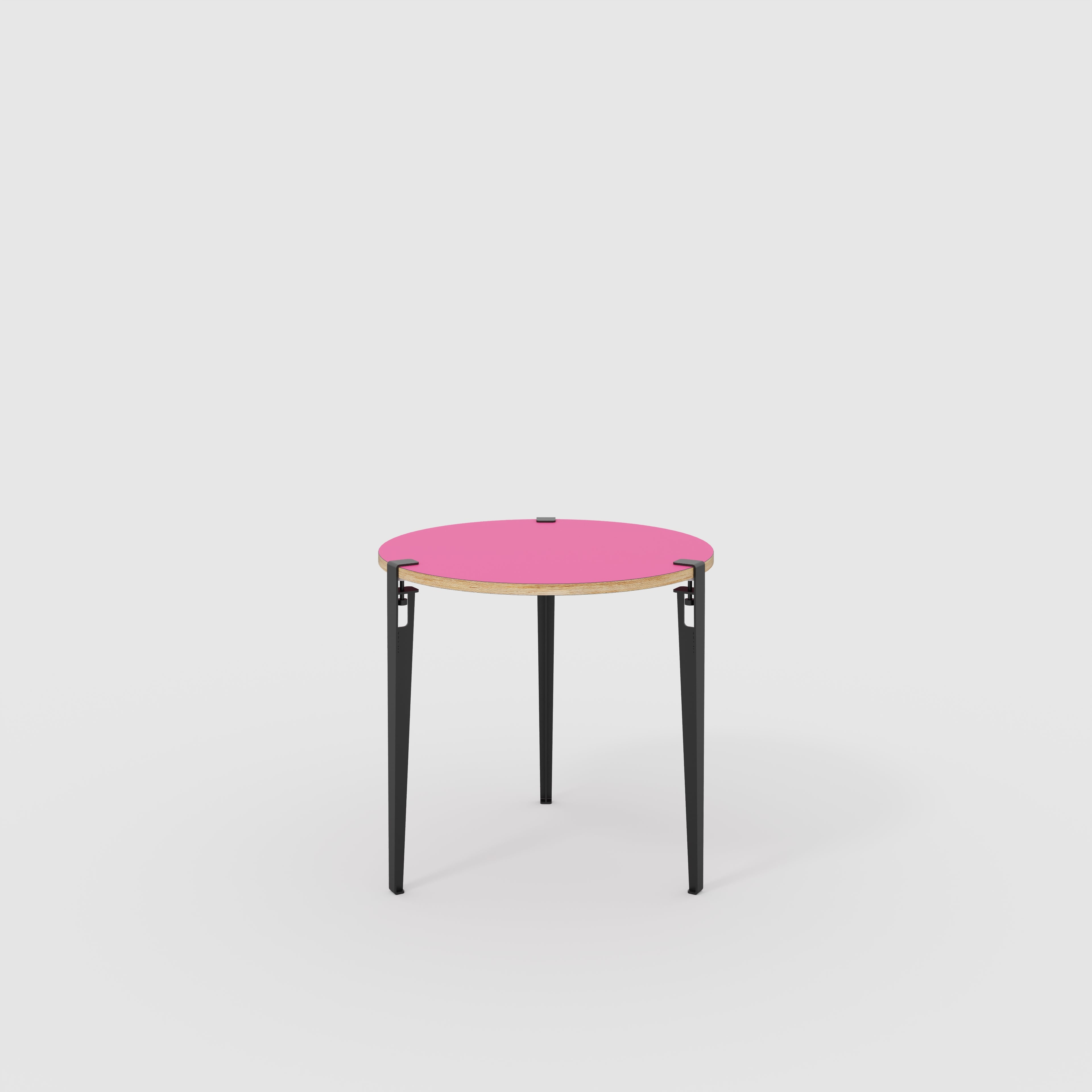 Plywood Round Table with Black Tiptoe Legs - Formica Juicy Pink - 800(dia) x 750(h)