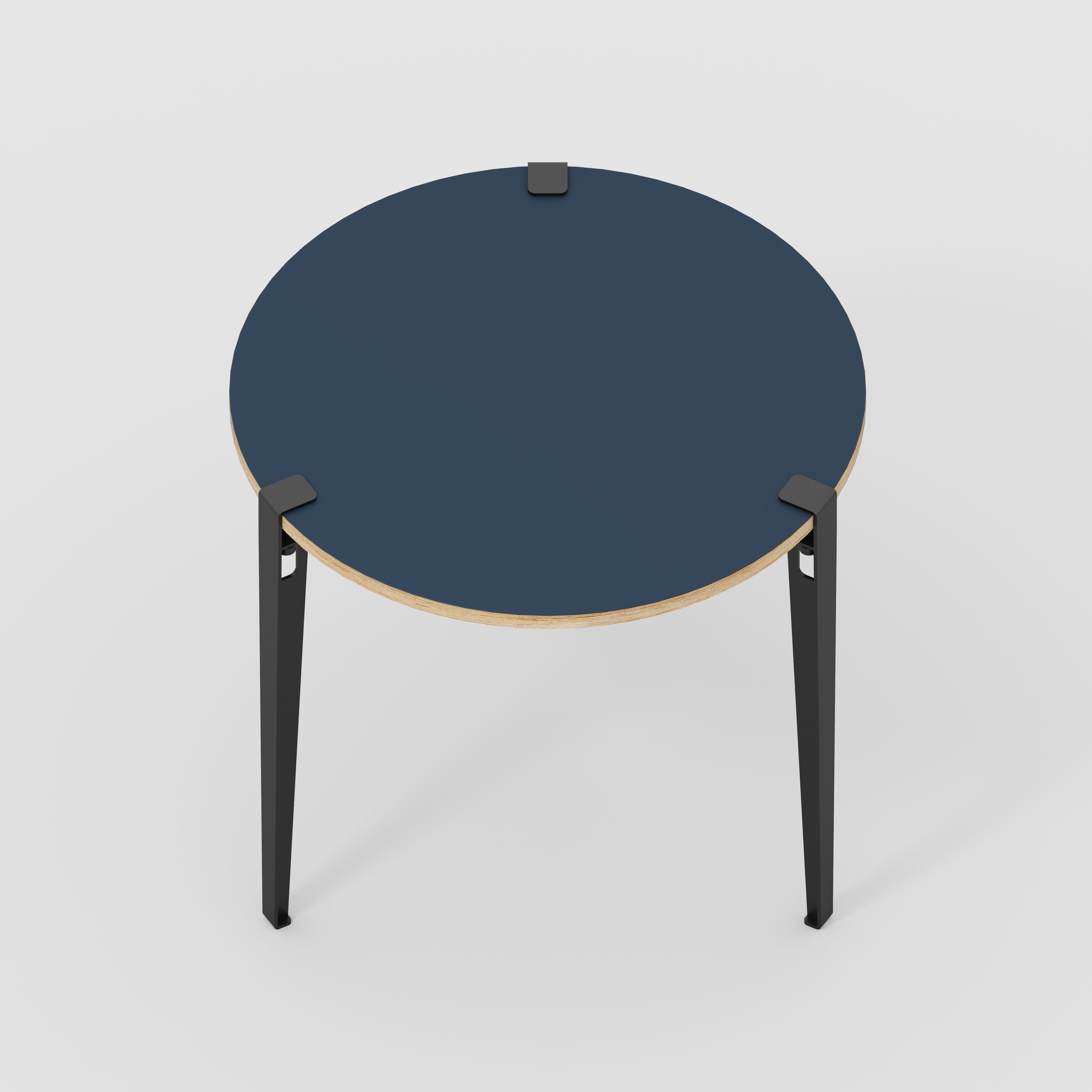 Plywood Round Table with Black Tiptoe Legs - Formica Night Sea Blue - 800(dia) x 750(h)