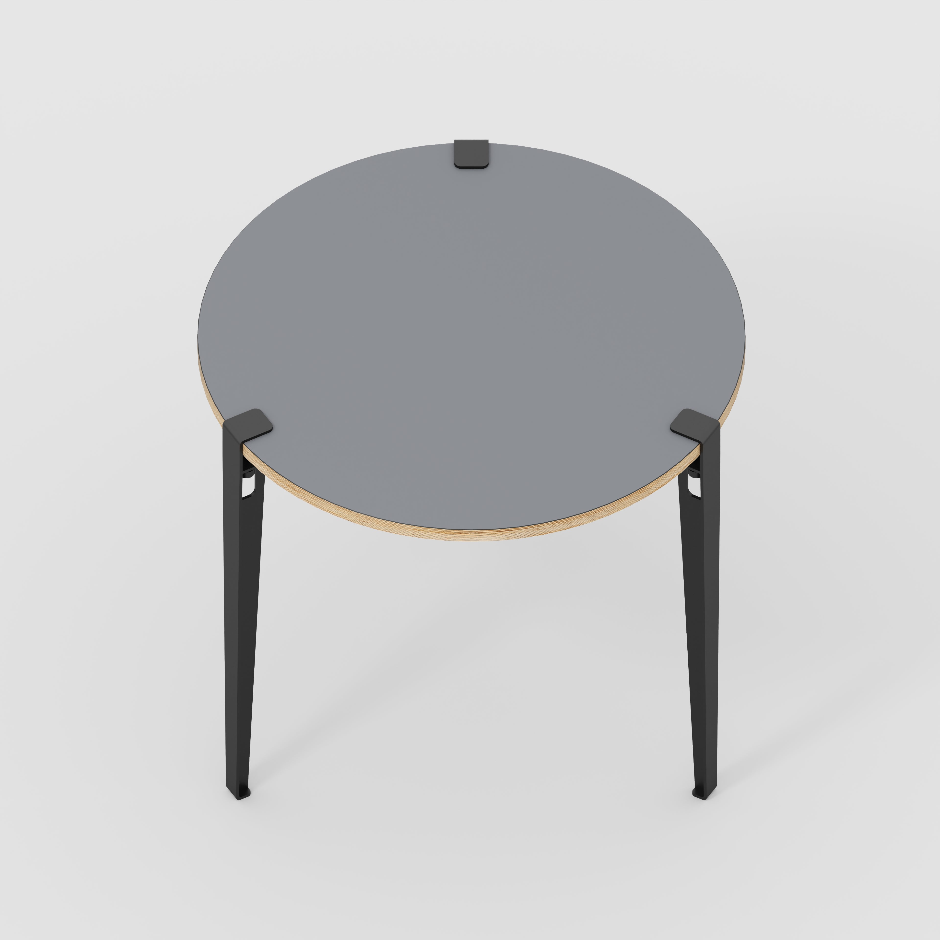Plywood Round Table with Black Tiptoe Legs - Formica Tornado Grey - 800(dia) x 750(h)