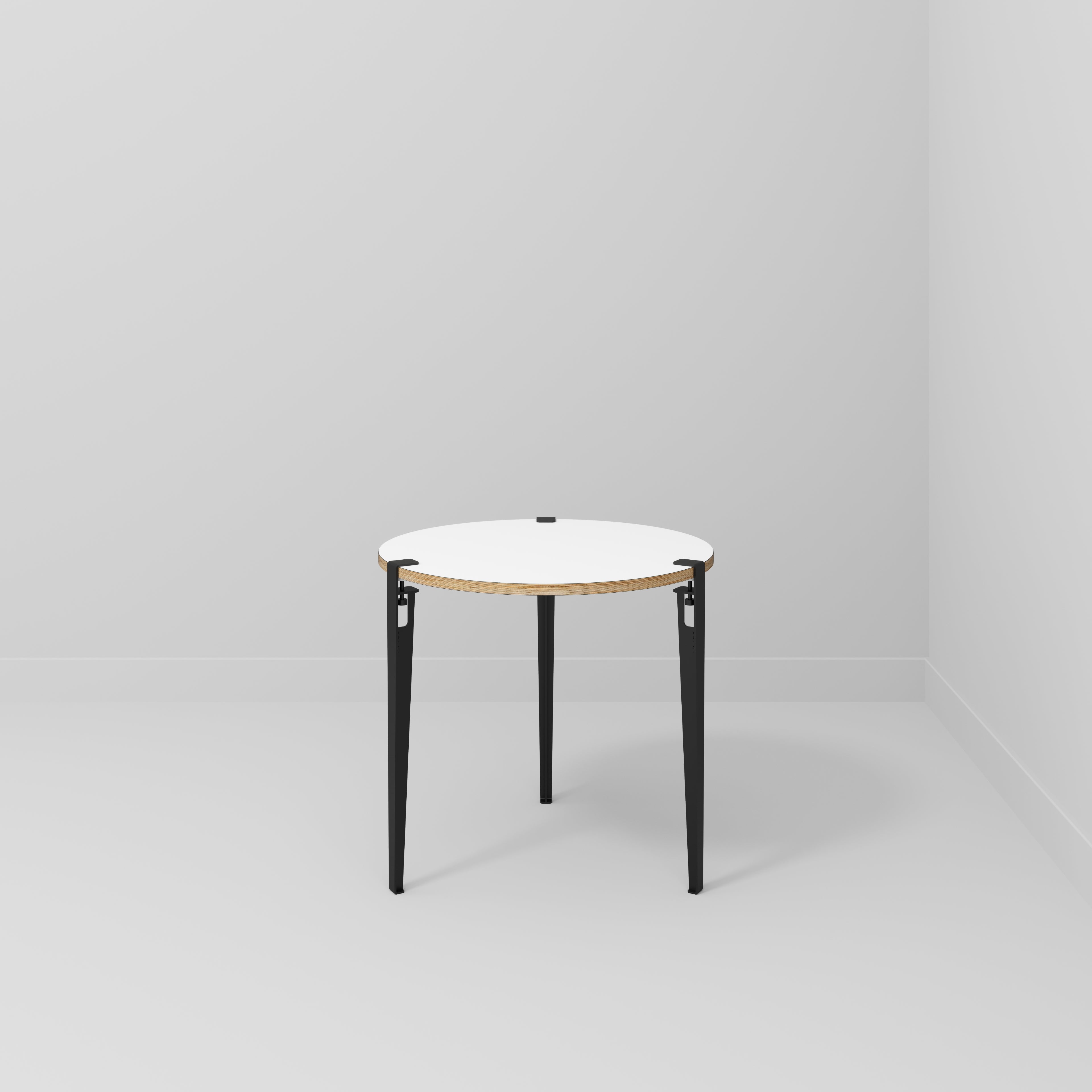Plywood Round Table with Black Tiptoe Legs - Formica White - 800(dia) x 750(h)