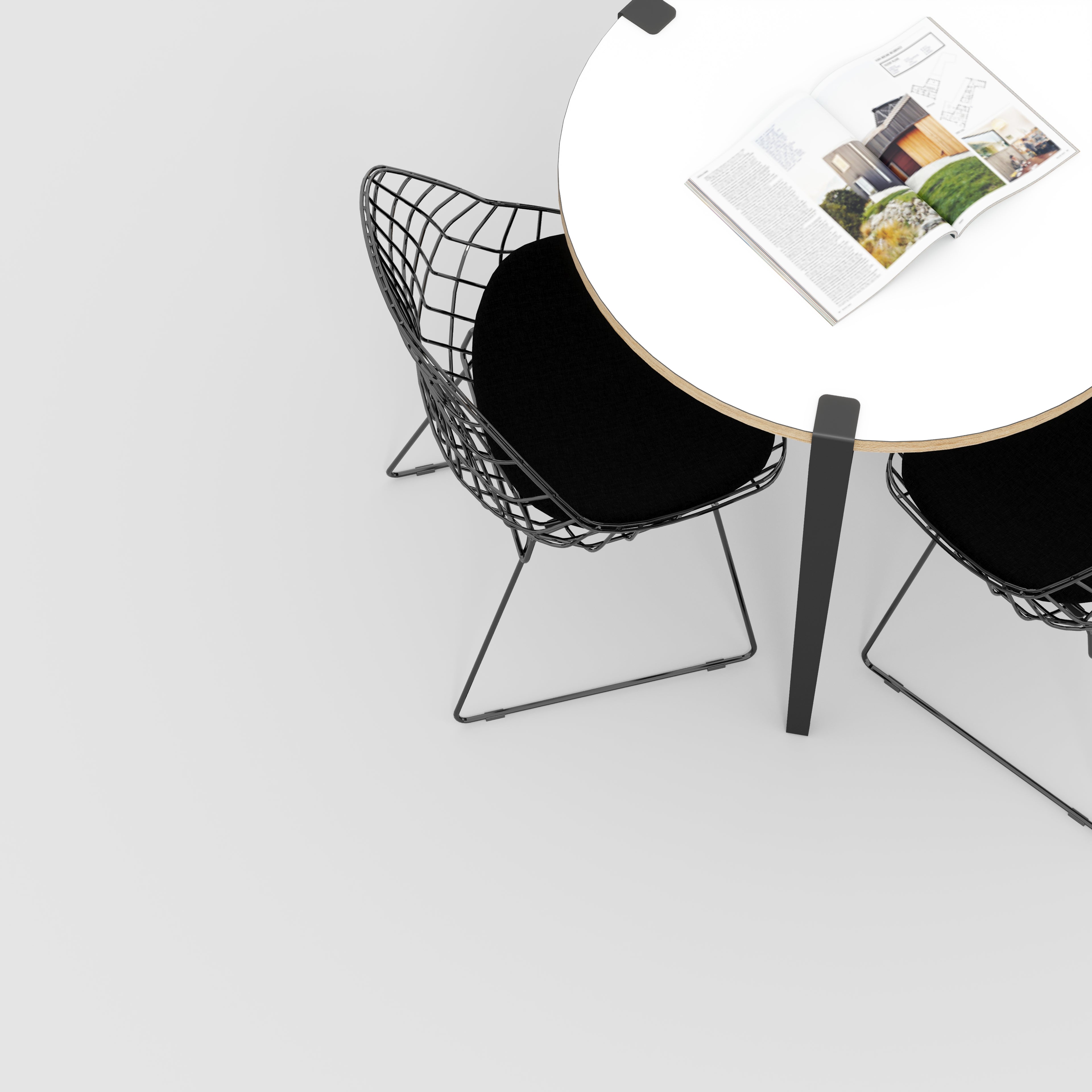 Plywood Round Table with Black Tiptoe Legs - Formica White - 800(dia) x 750(h)