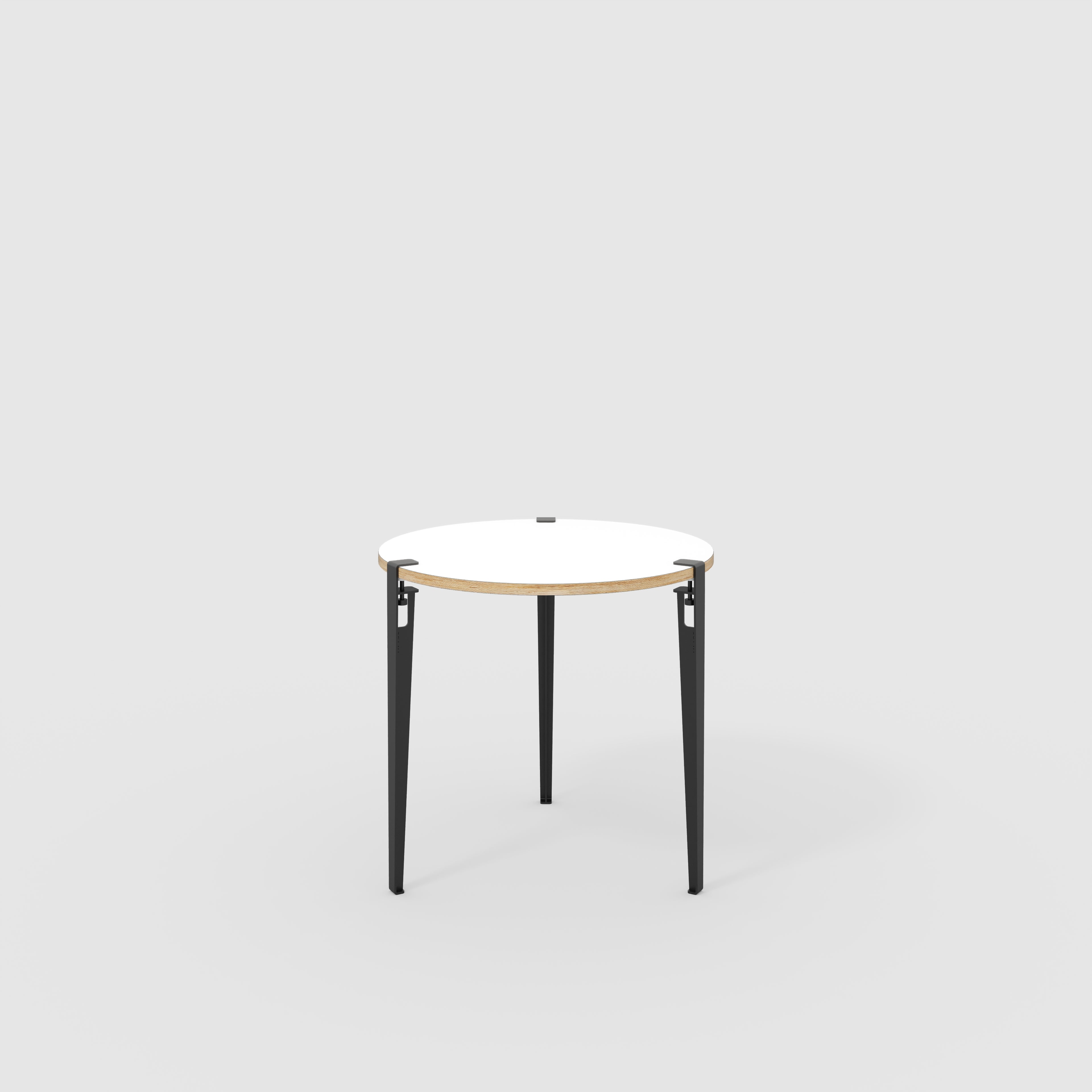 Plywood Round Table with Black Tiptoe Legs - Formica White - 800(dia) x 750(h)