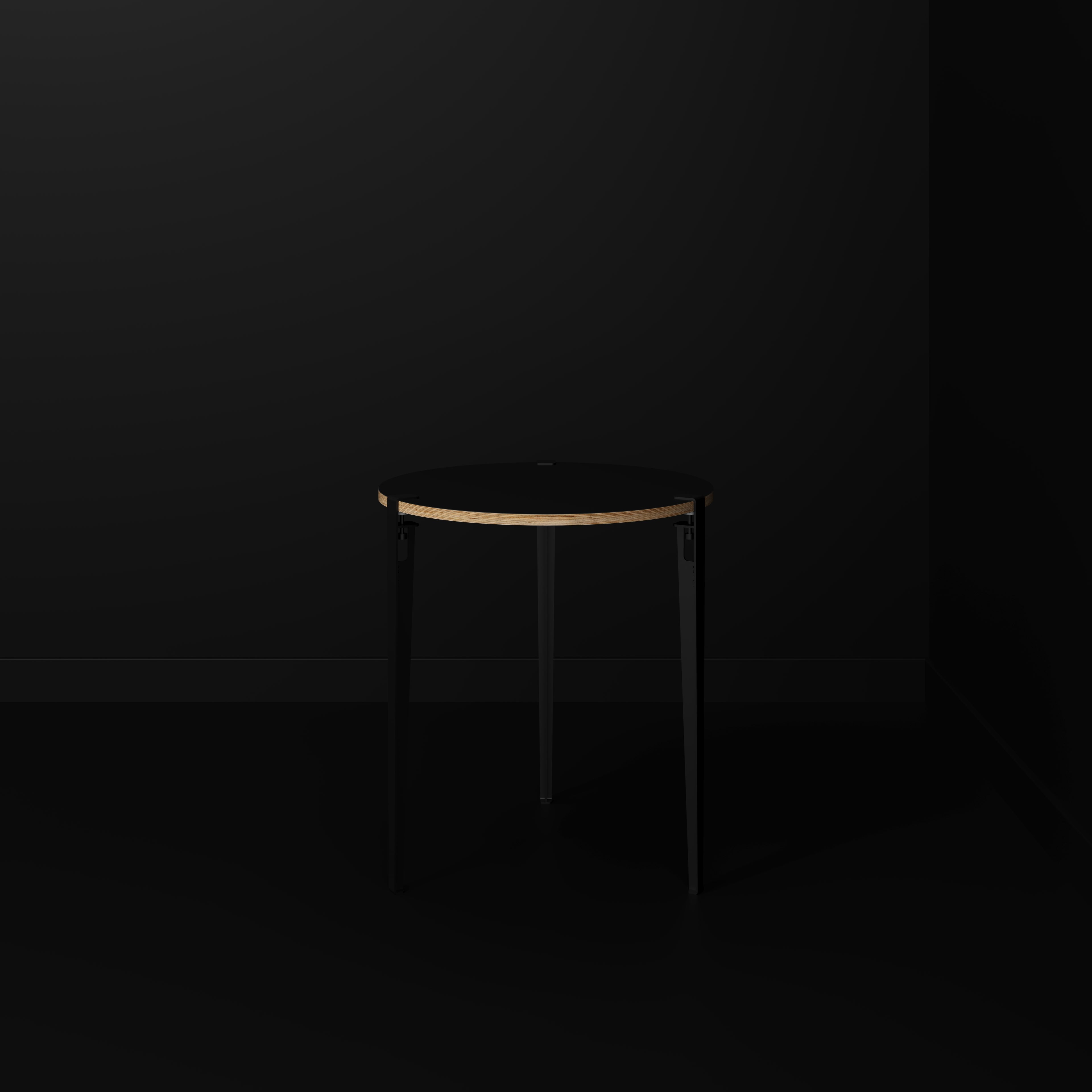 Plywood Round Table with Black Tiptoe Legs - Formica Diamond Black - 800(dia) x 900(h)