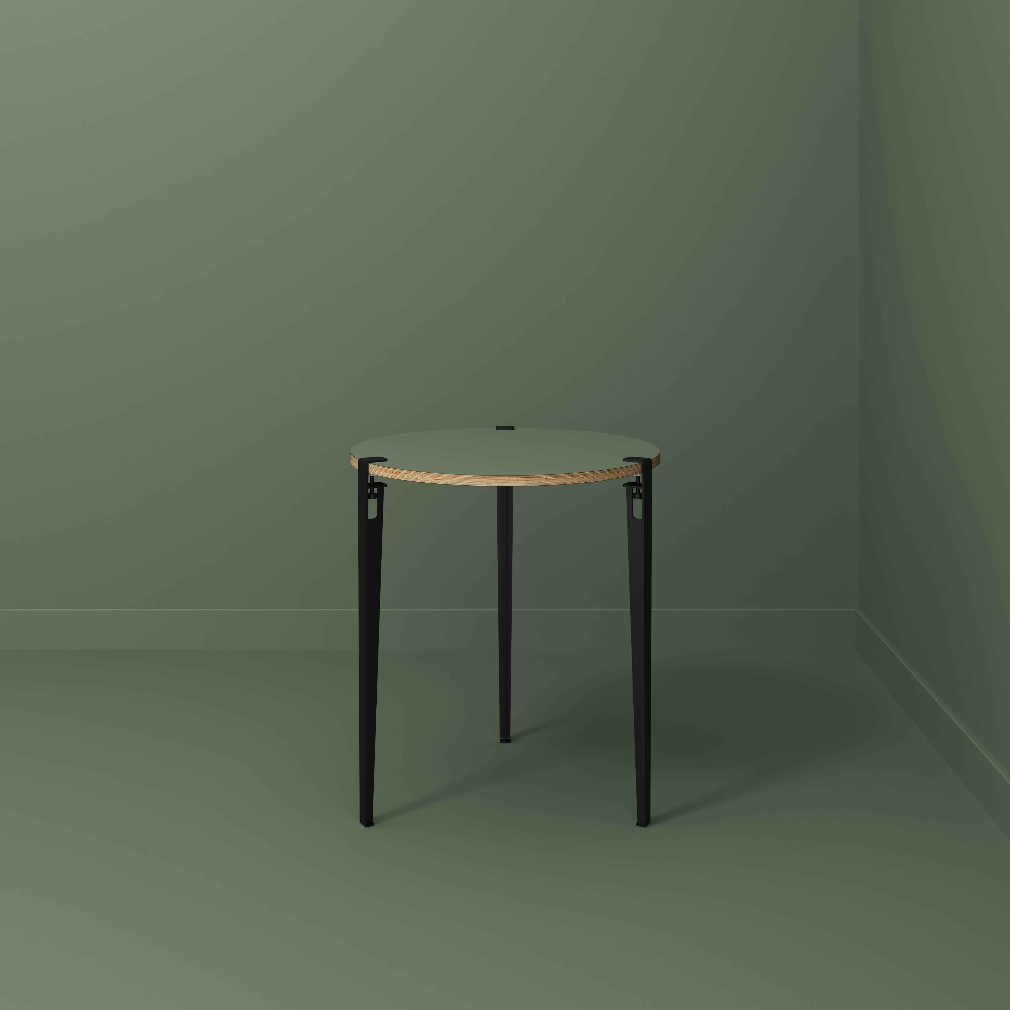 Plywood Round Table with Black Tiptoe Legs - Formica Green Slate - 800(dia) x 900(h)