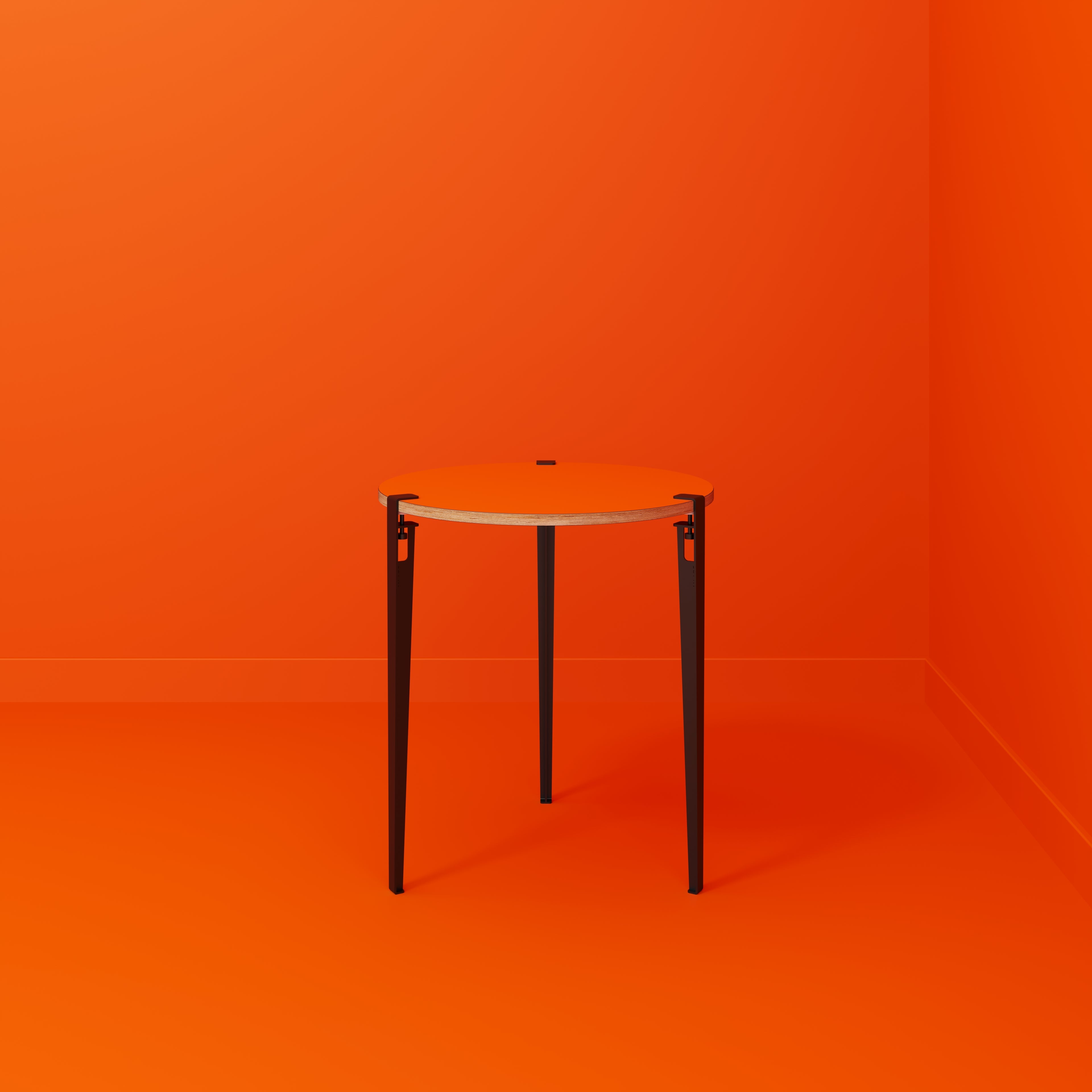 Plywood Round Table with Black Tiptoe Legs - Formica Levante Orange - 800(dia) x 900(h)