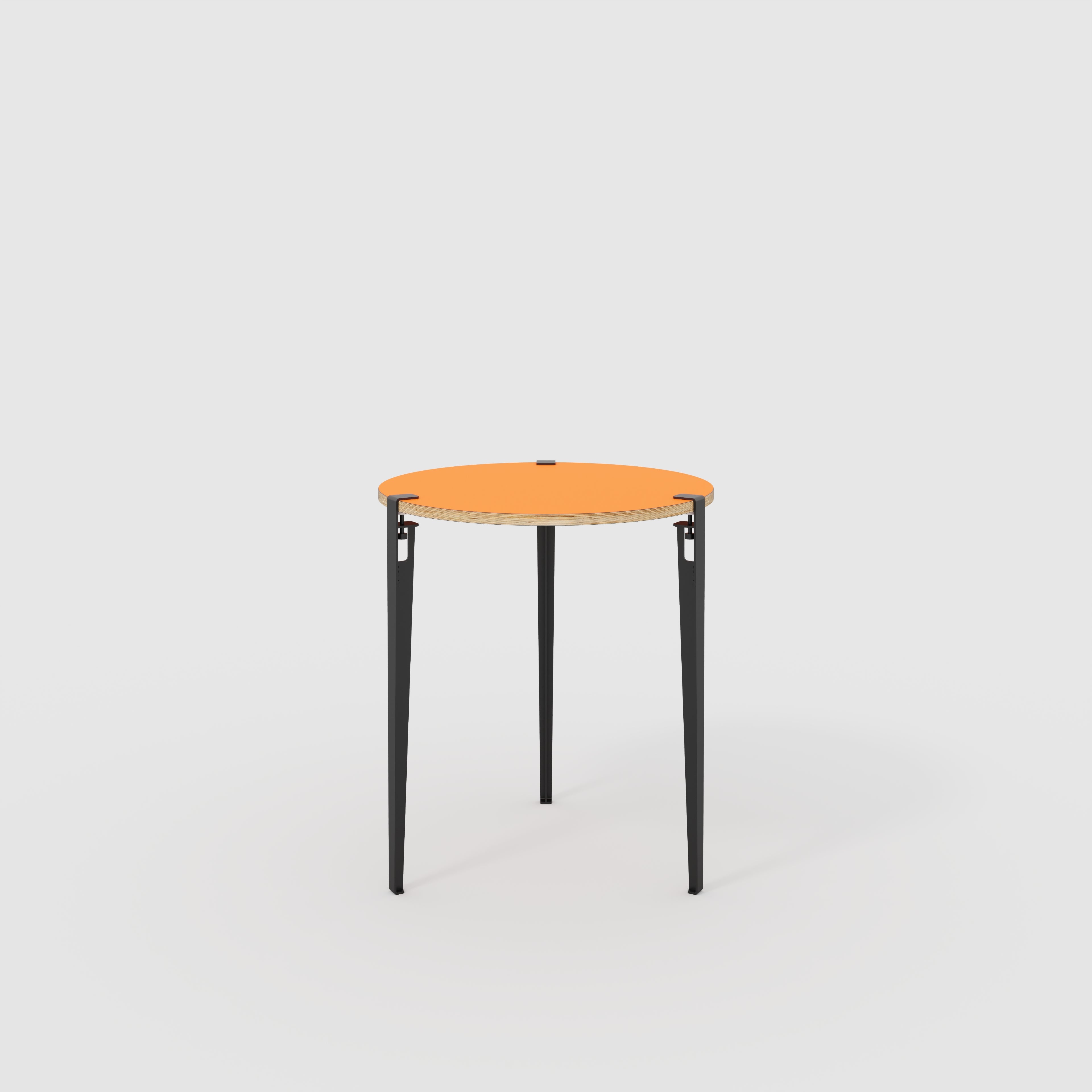 Plywood Round Table with Black Tiptoe Legs - Formica Levante Orange - 800(dia) x 900(h)