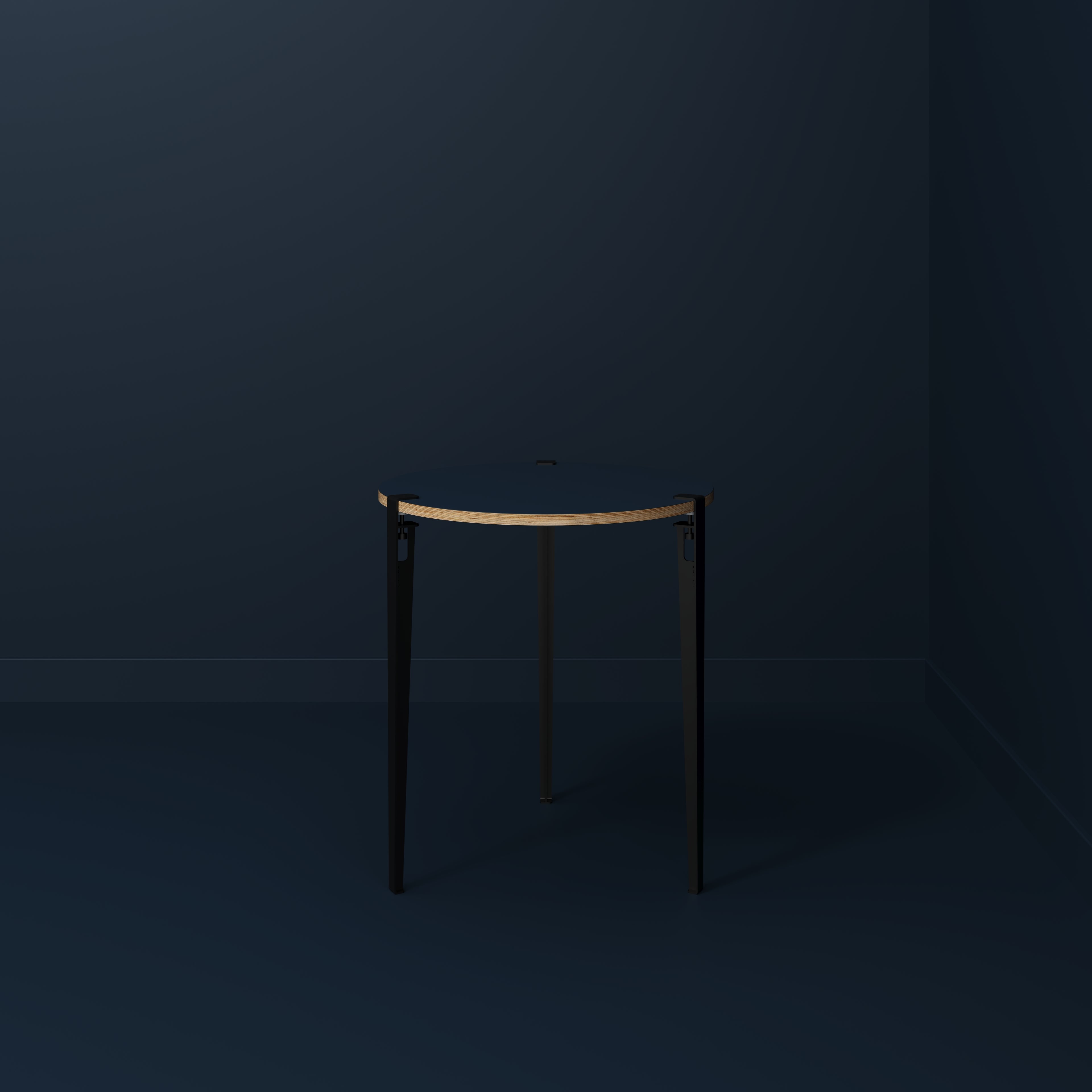 Plywood Round Table with Black Tiptoe Legs - Formica Night Sea Blue - 800(dia) x 900(h)