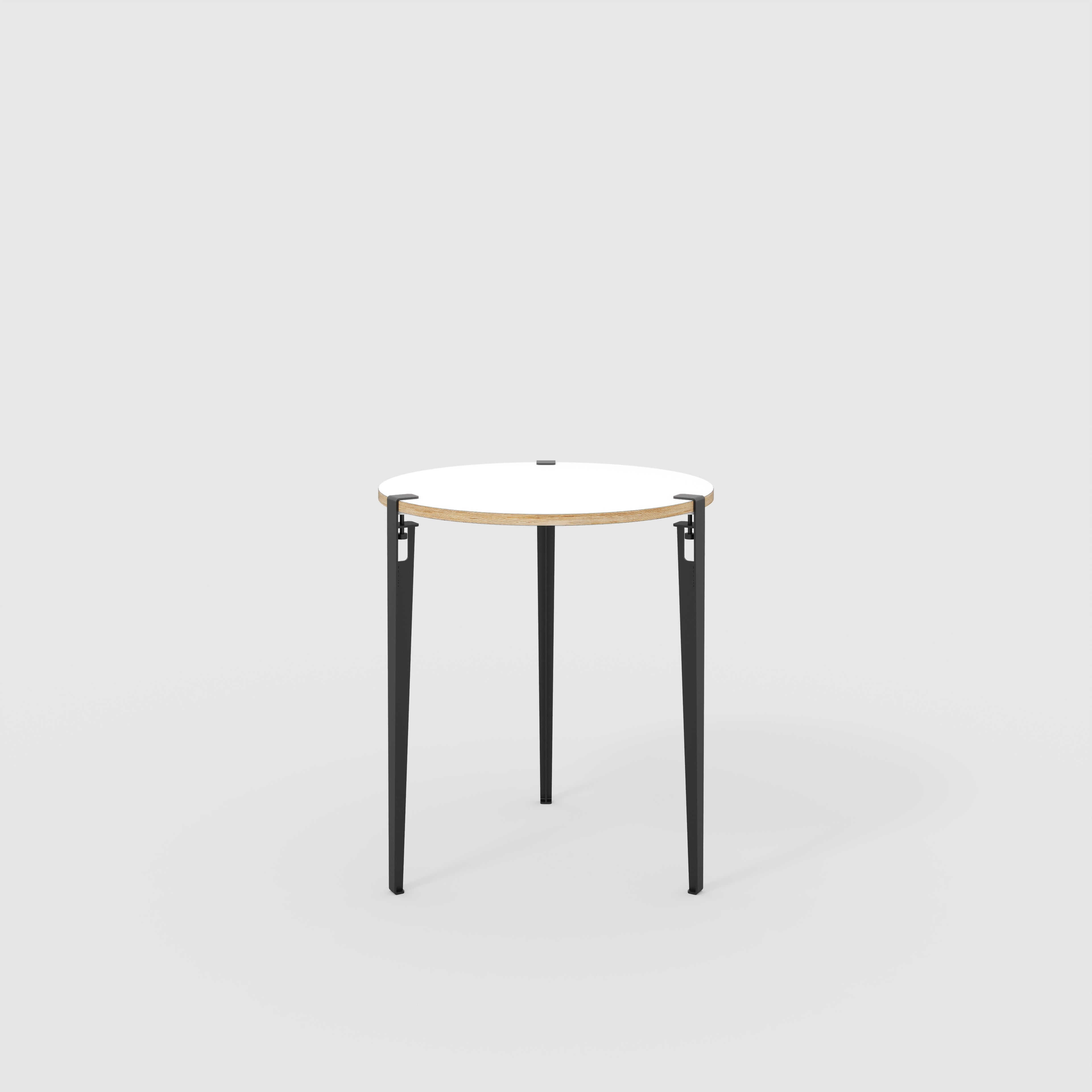 Plywood Round Table with Black Tiptoe Legs - Formica White - 800(dia) x 900(h)