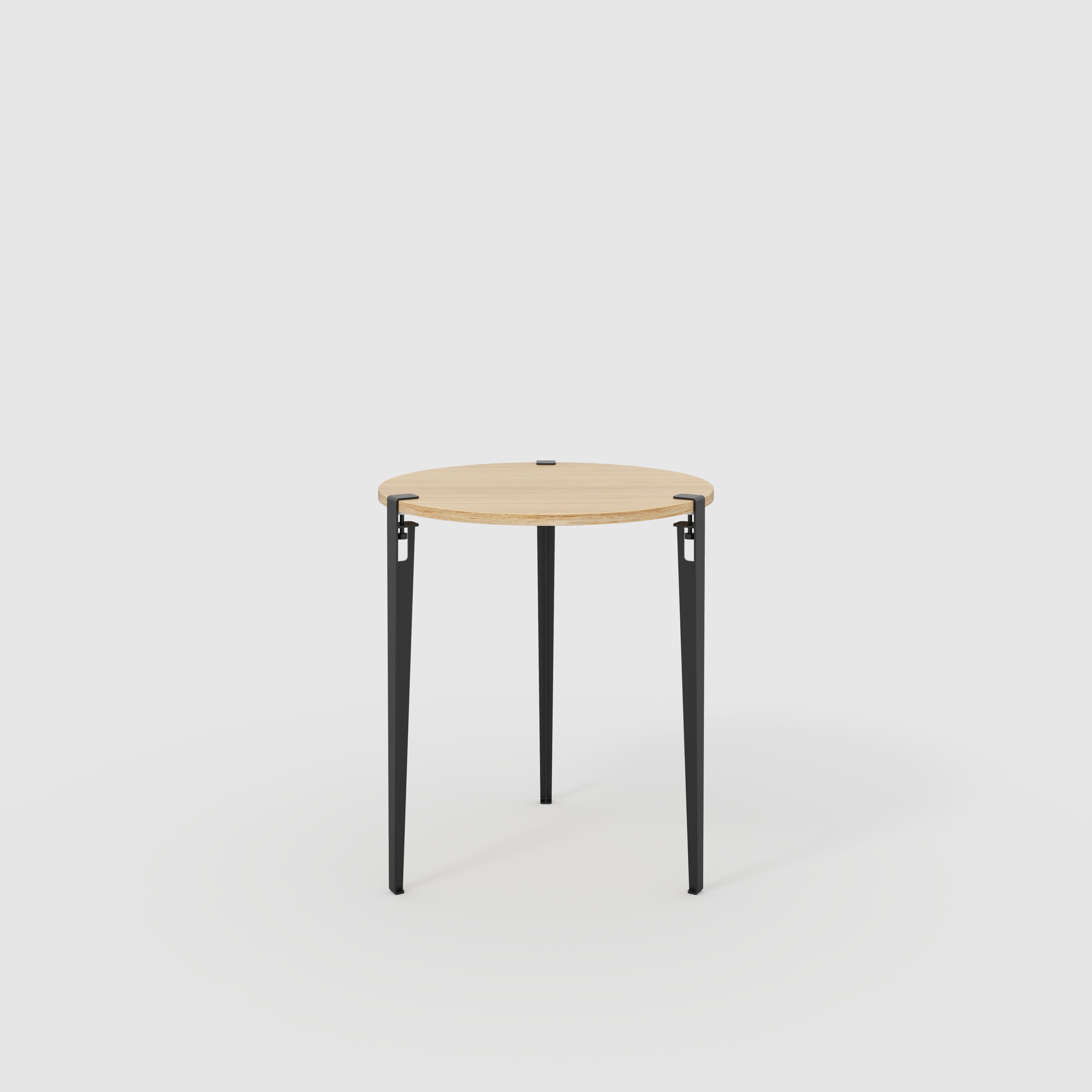 Plywood Round Table with Black Tiptoe Legs - Plywood Oak - 800(dia) x 900(h)