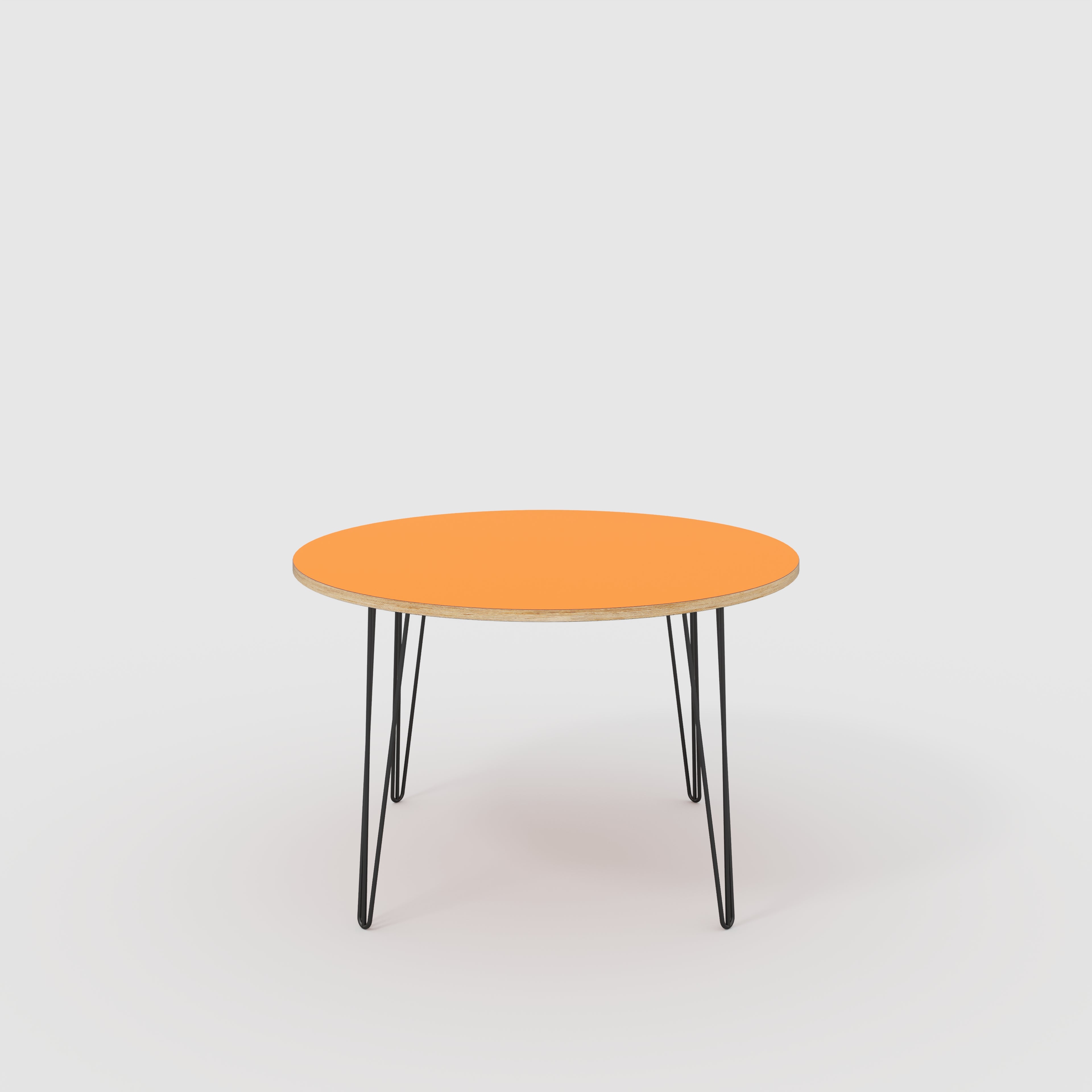 Round Table with Black Hairpin Legs - Formica Levante Orange - 1200(dia) x 735(h)