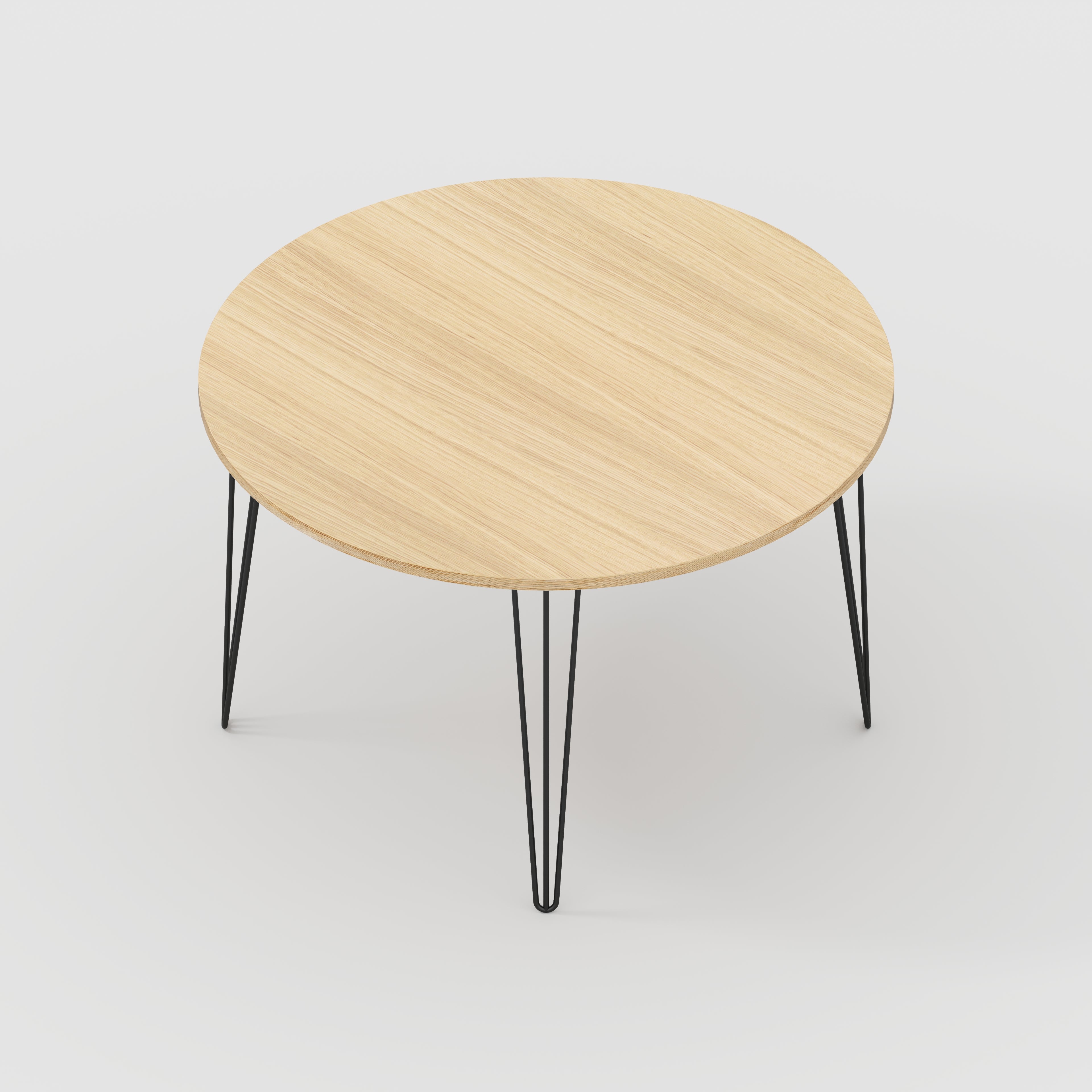 Plywood Round Table with Black Hairpin Legs - Plywood Oak - 1200(dia) x 735(h)