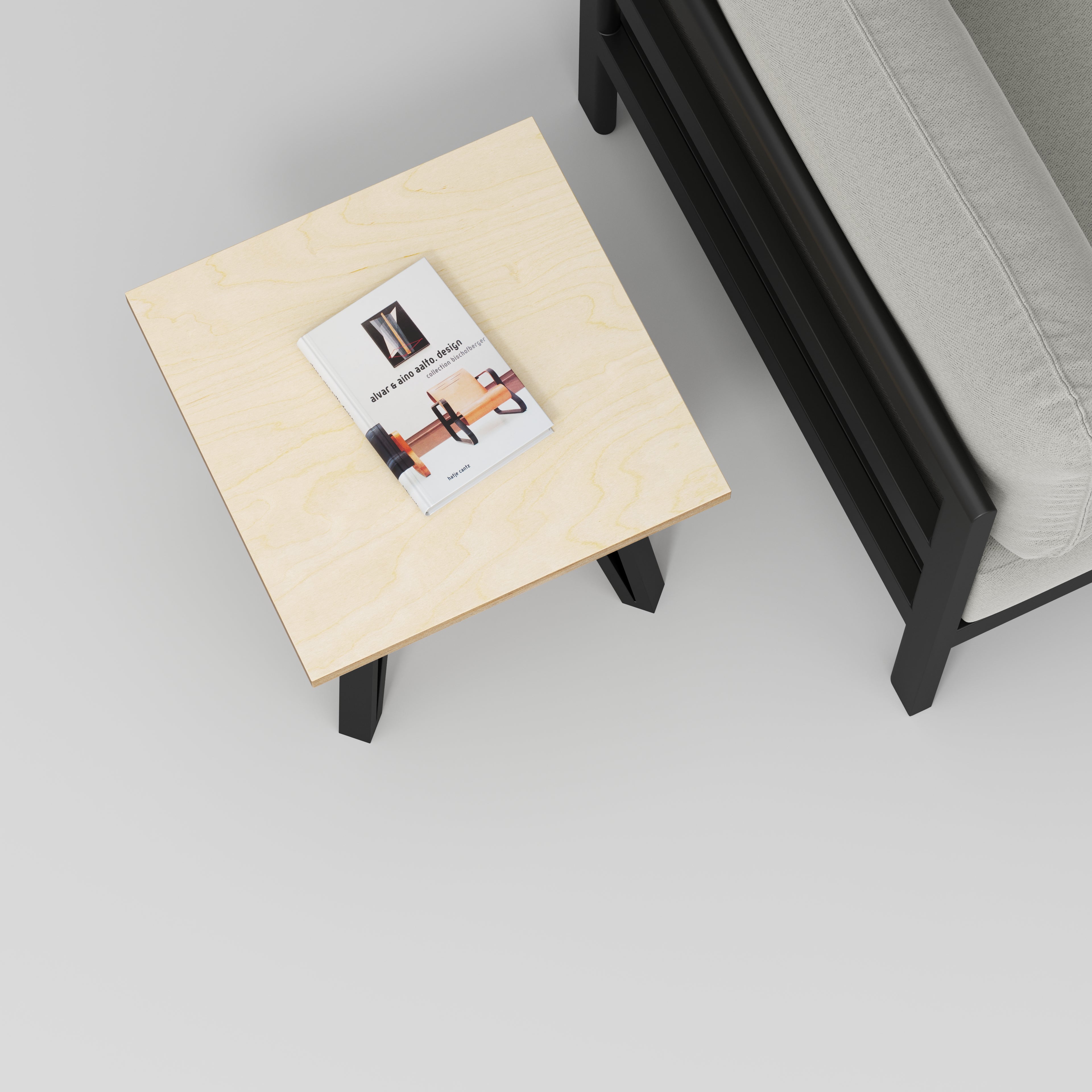 Plywood Side Table with Black Box Hairpin Legs - Plywood Birch - 500(w) x 500(d) x 425(h)