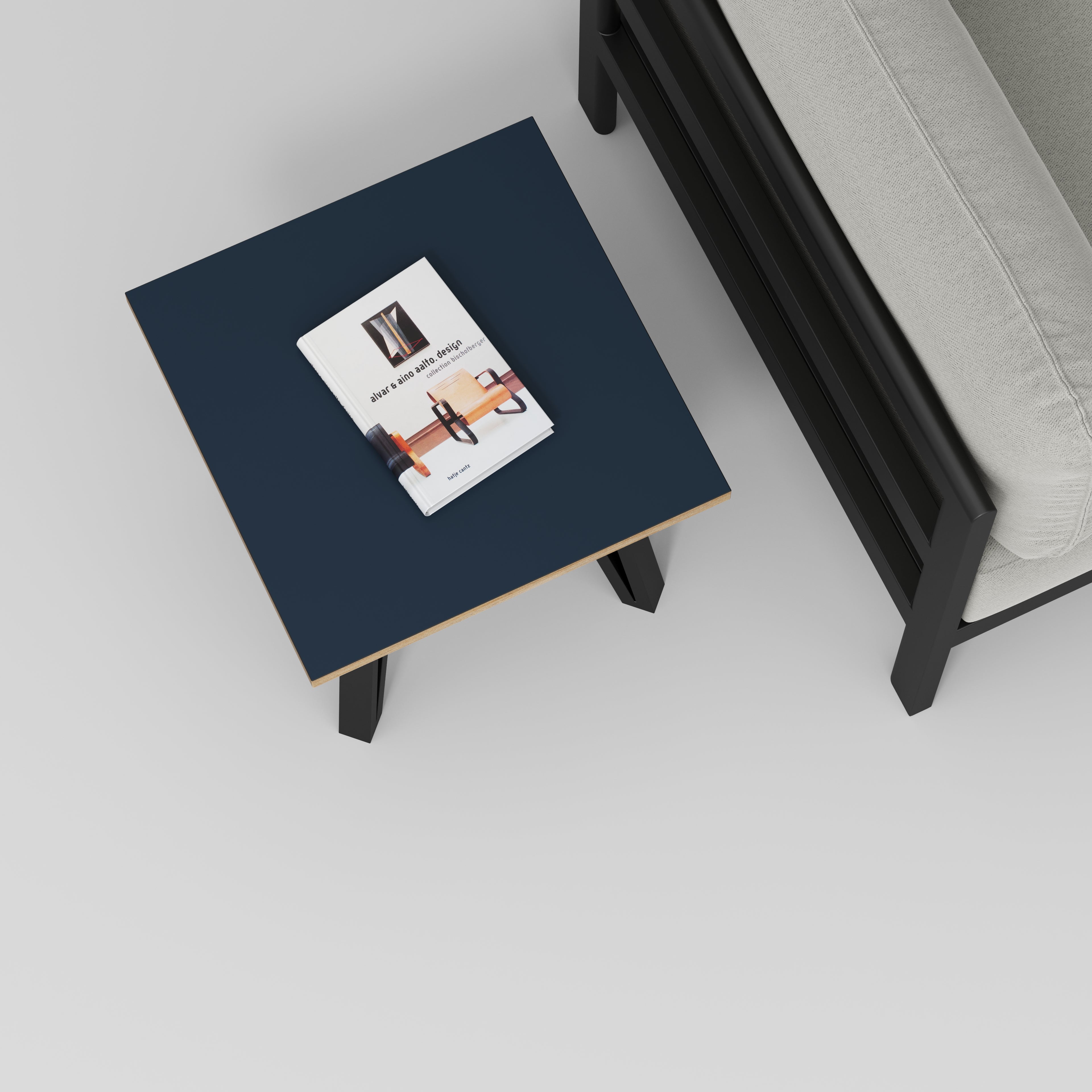 Plywood Side Table with Black Box Hairpin Legs - Formica Night Sea Blue - 500(w) x 500(d) x 425(h)