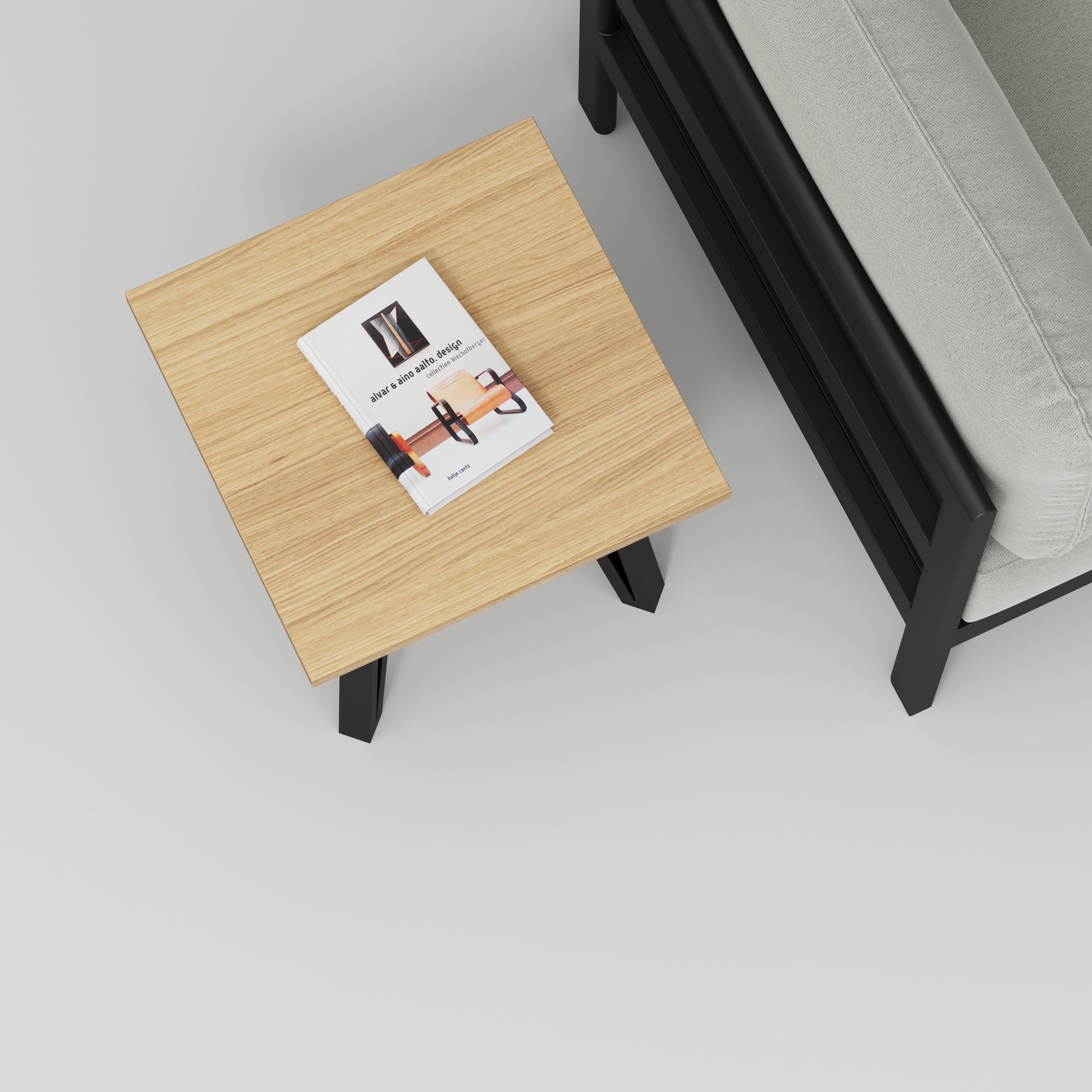 Plywood Side Table with Black Box Hairpin Legs - Plywood Oak - 500(w) x 500(d) x 425(h)