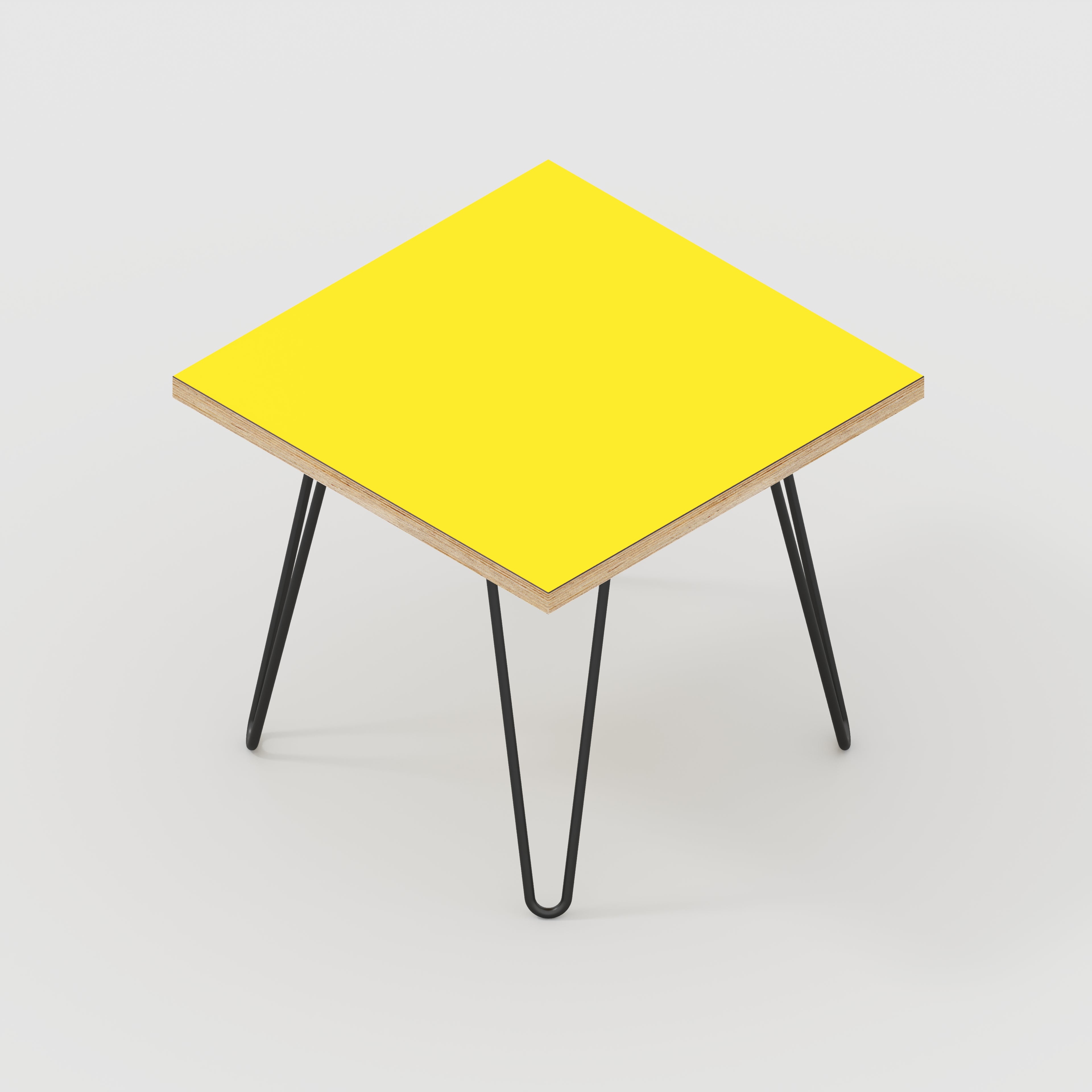 Plywood Side Table with Black Hairpin Legs - Formica Chrome Yellow - 500(w) x 500(d) x 425(h)
