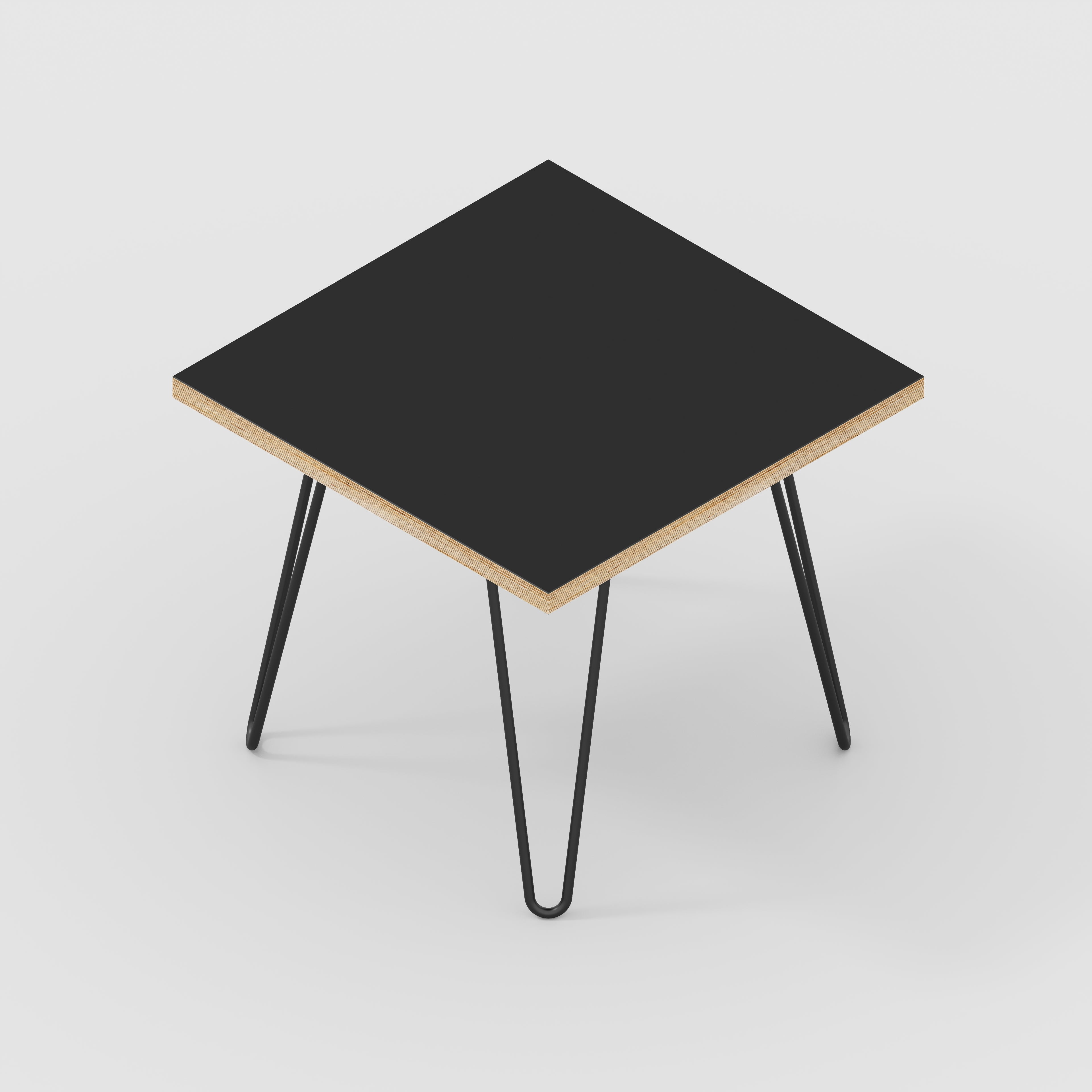 Side Table with Black Hairpin Legs - Formica Diamond Black - 500(w) x 500(d) x 425(h)