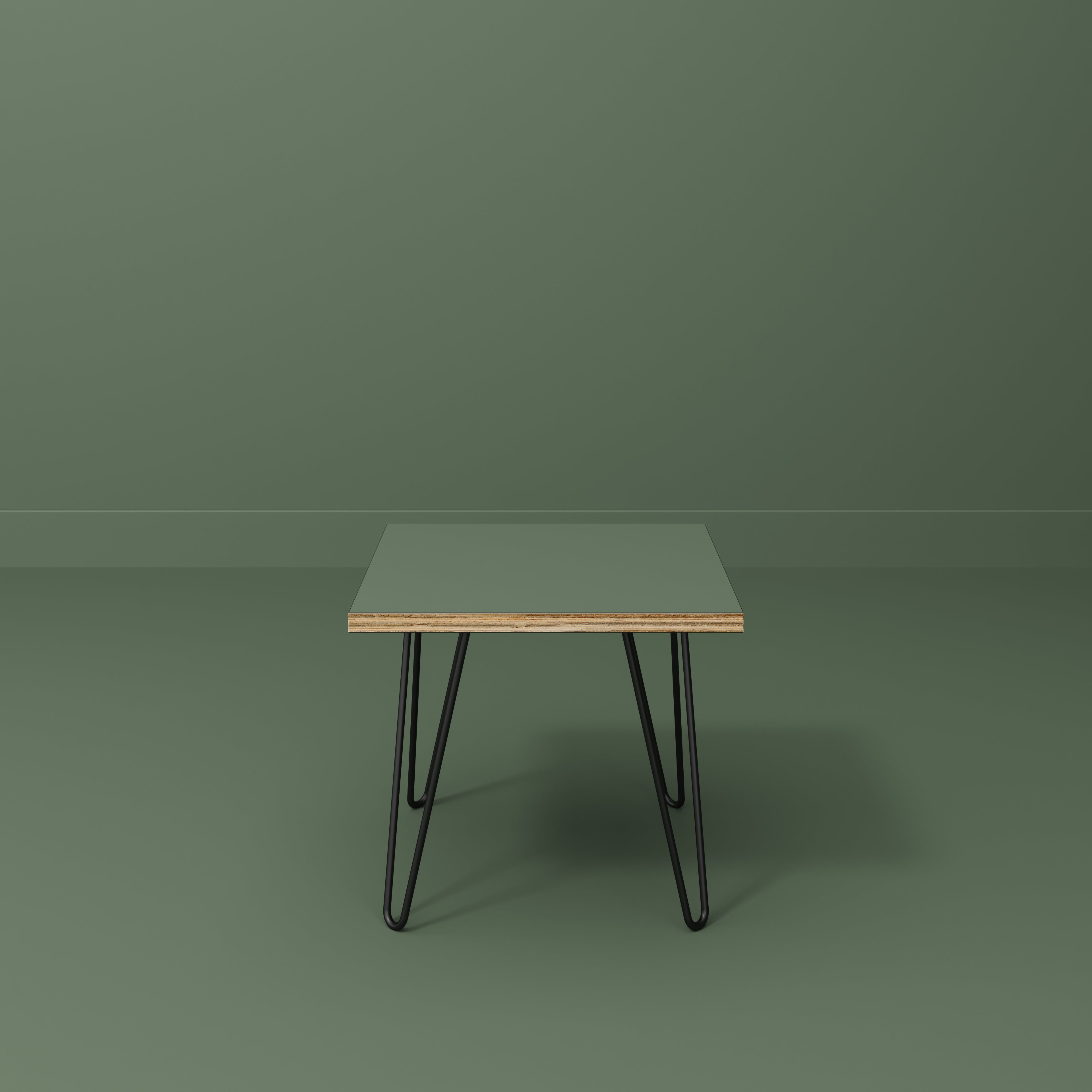 Plywood Side Table with Black Hairpin Legs - Formica Green Slate - 500(w) x 500(d) x 425(h)