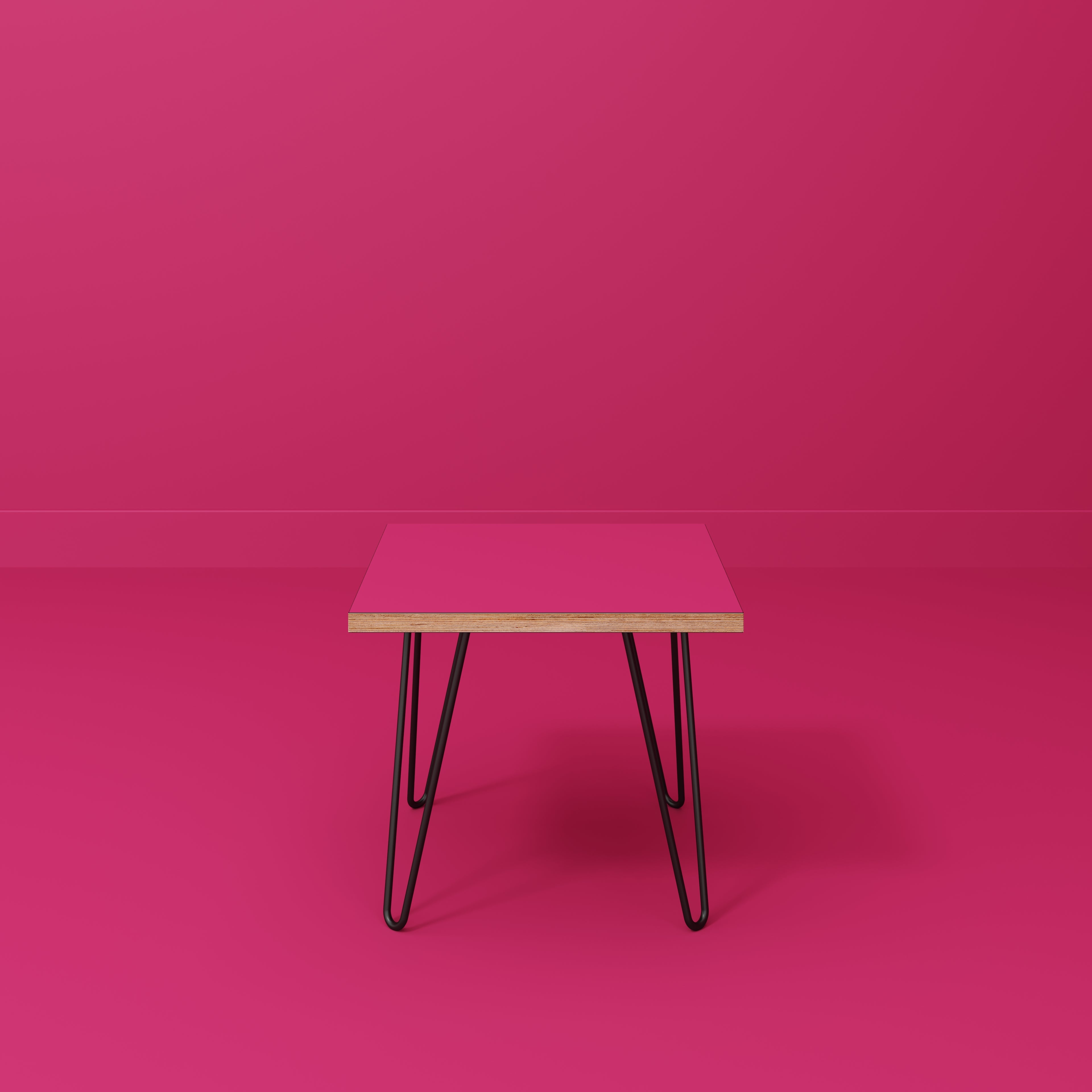 Side Table with Black Hairpin Legs - Formica Juicy Pink - 500(w) x 500(d) x 425(h)