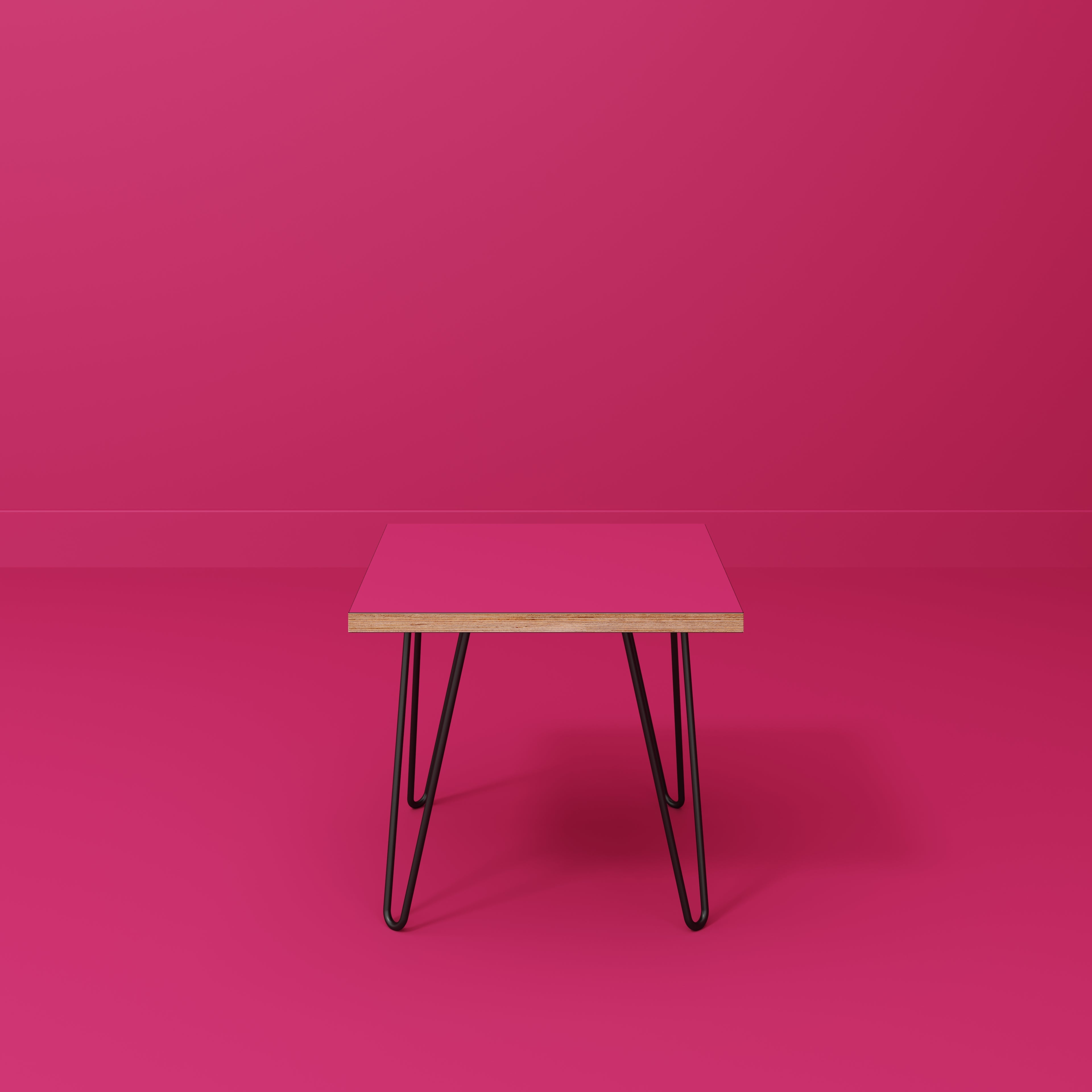 Plywood Side Table with Black Hairpin Legs - Formica Juicy Pink - 500(w) x 500(d) x 425(h)