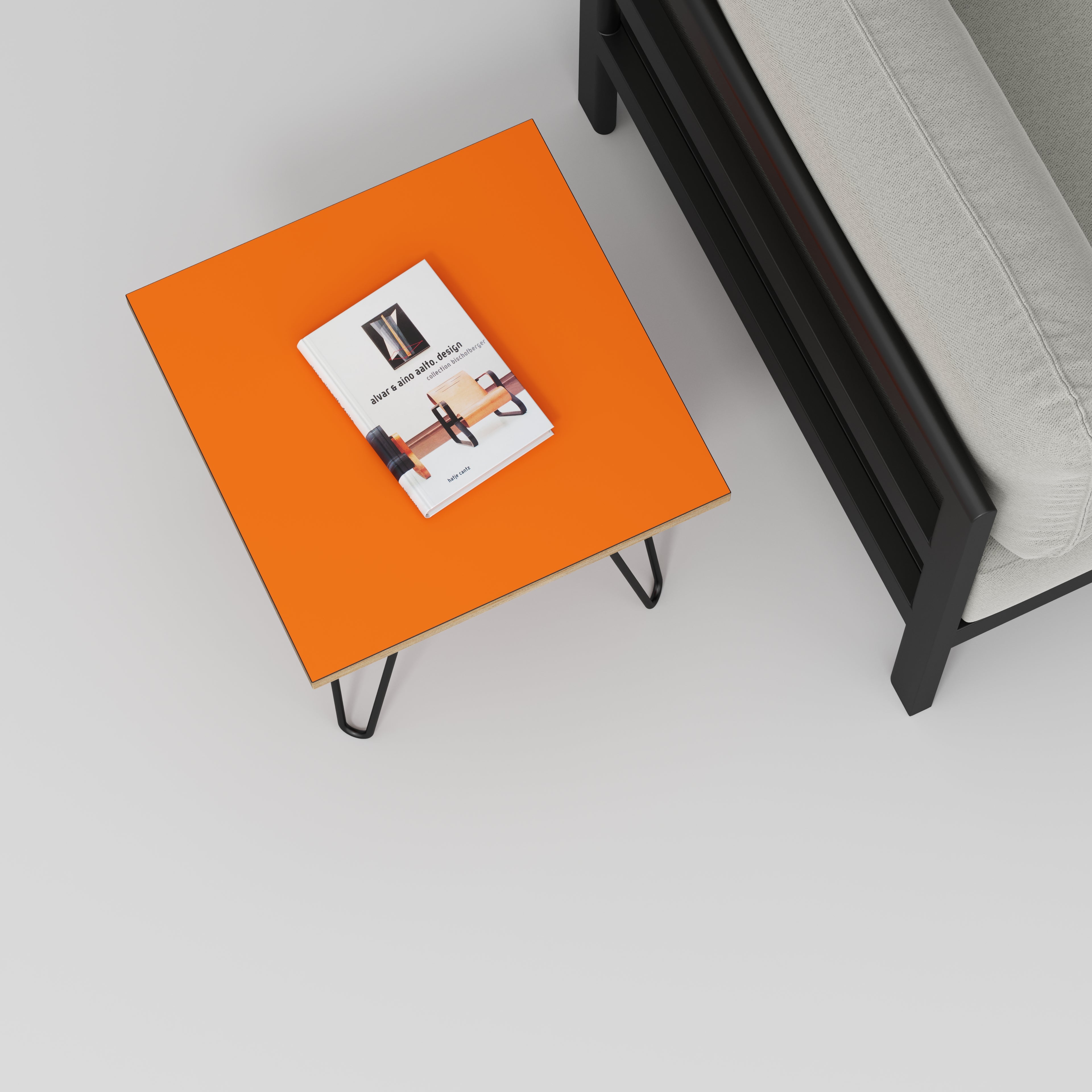 Side Table with Black Hairpin Legs - Formica Levante Orange - 500(w) x 500(d) x 425(h)