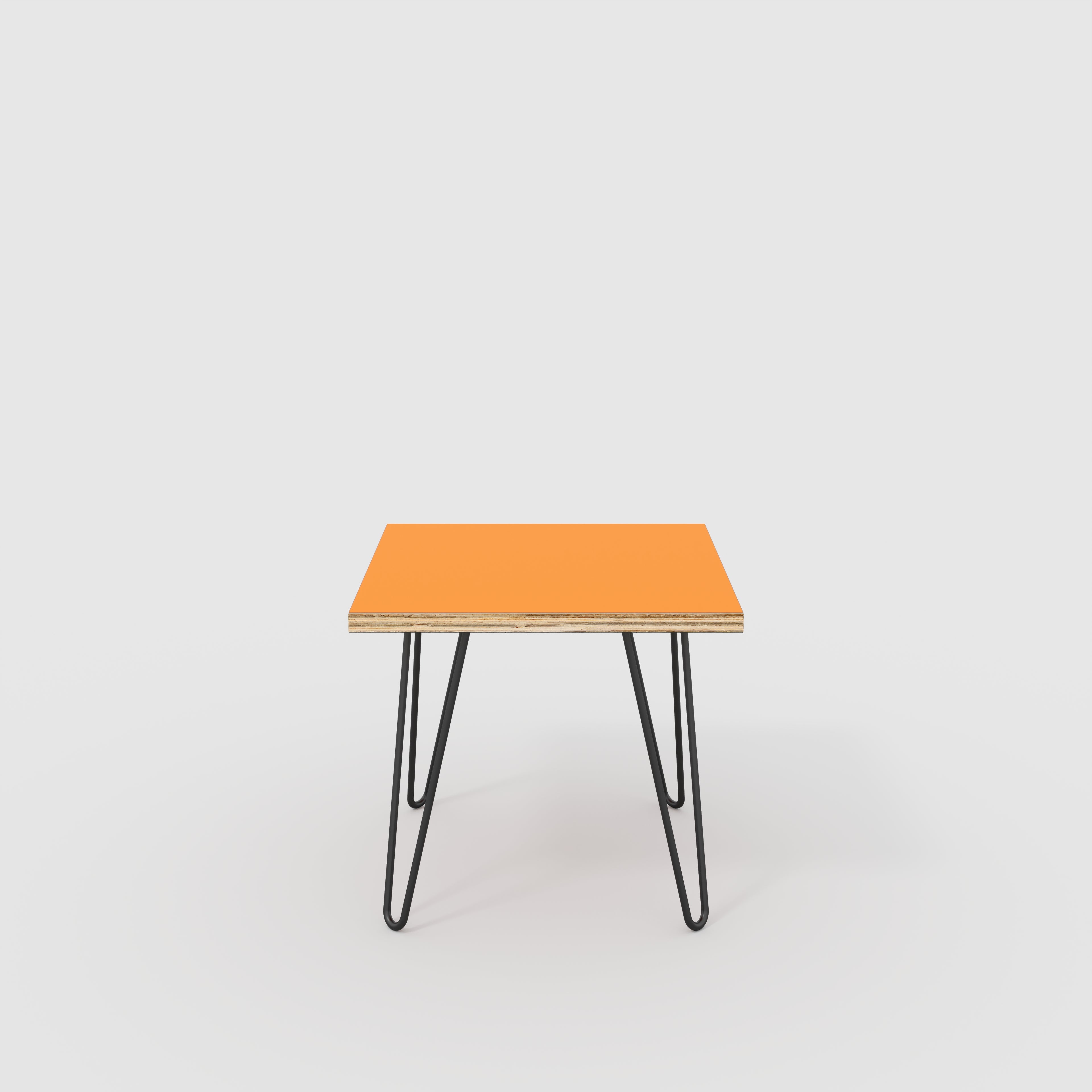 Side Table with Black Hairpin Legs - Formica Levante Orange - 500(w) x 500(d) x 425(h)