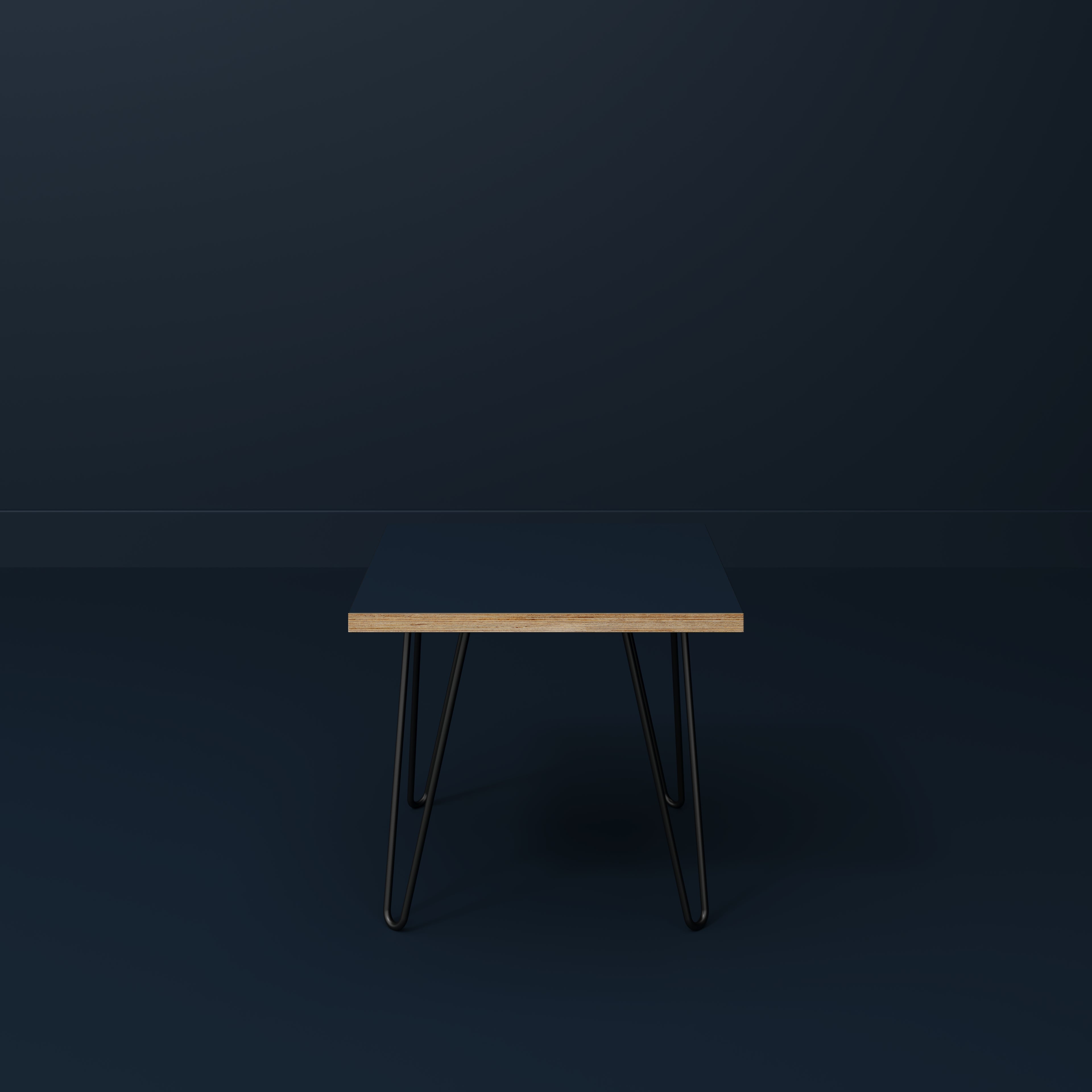 Plywood Side Table with Black Hairpin Legs - Formica Night Sea Blue - 500(w) x 500(d) x 425(h)