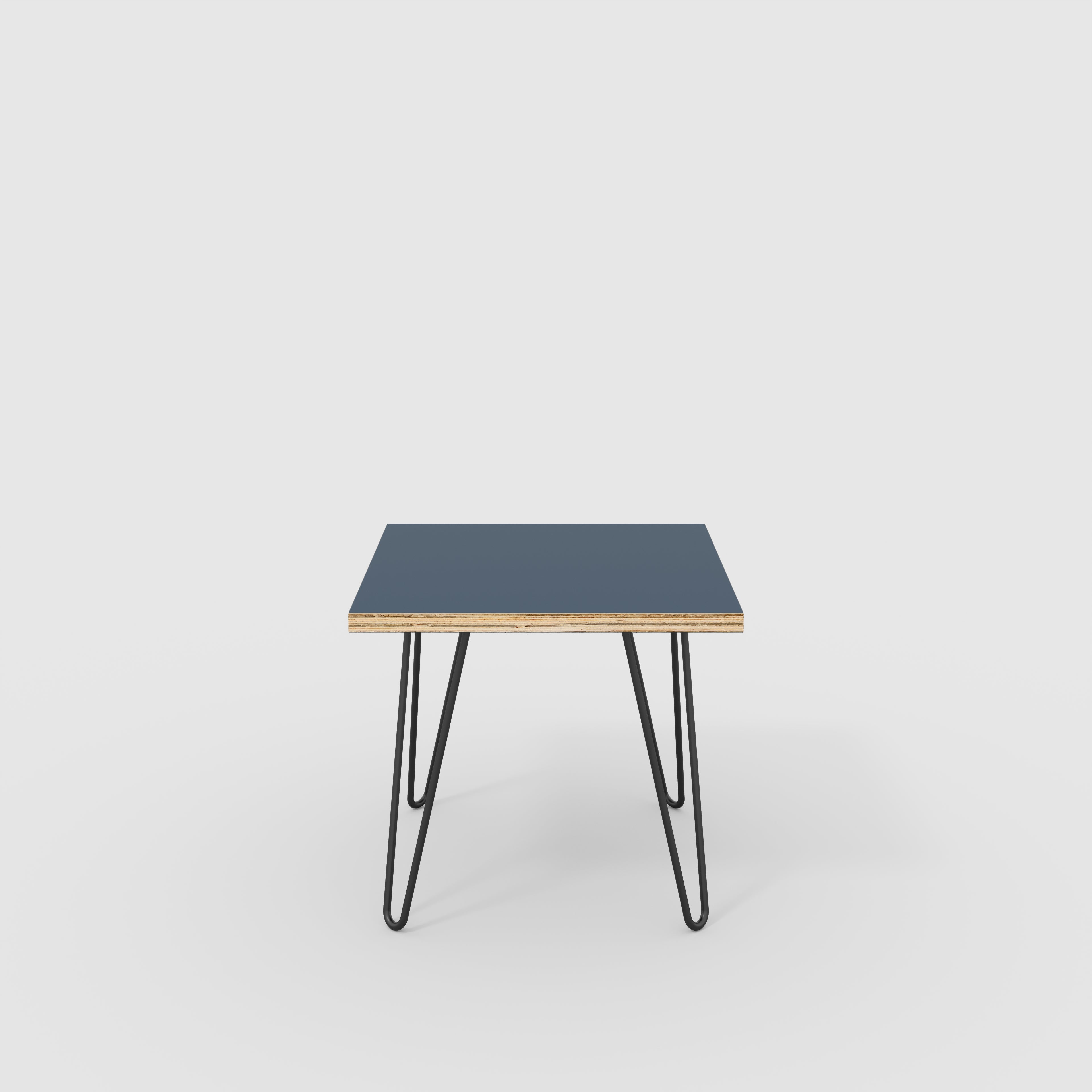 Plywood Side Table with Black Hairpin Legs - Formica Night Sea Blue - 500(w) x 500(d) x 425(h)