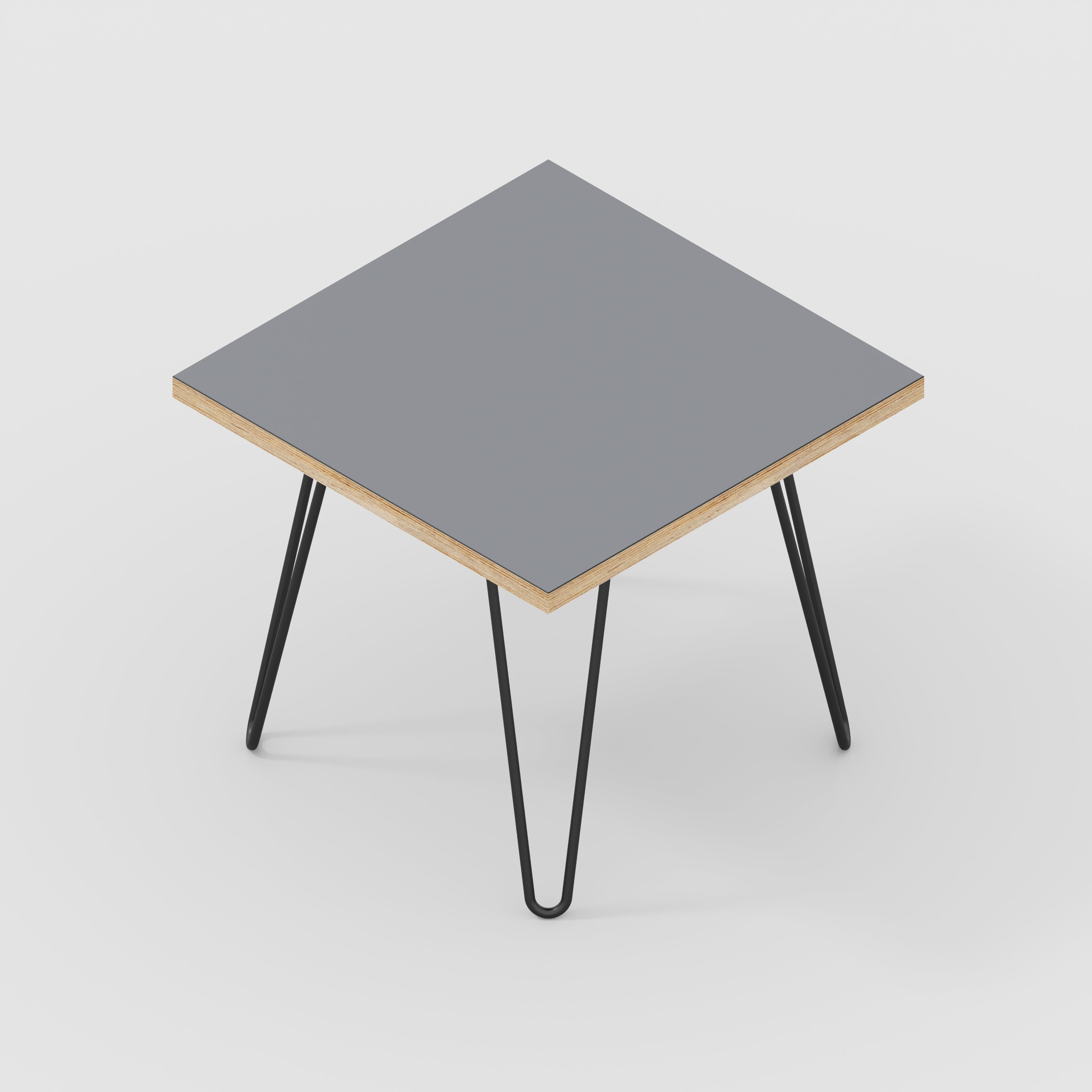 Plywood Side Table with Black Hairpin Legs - Formica Tornado Grey - 500(w) x 500(d) x 425(h)