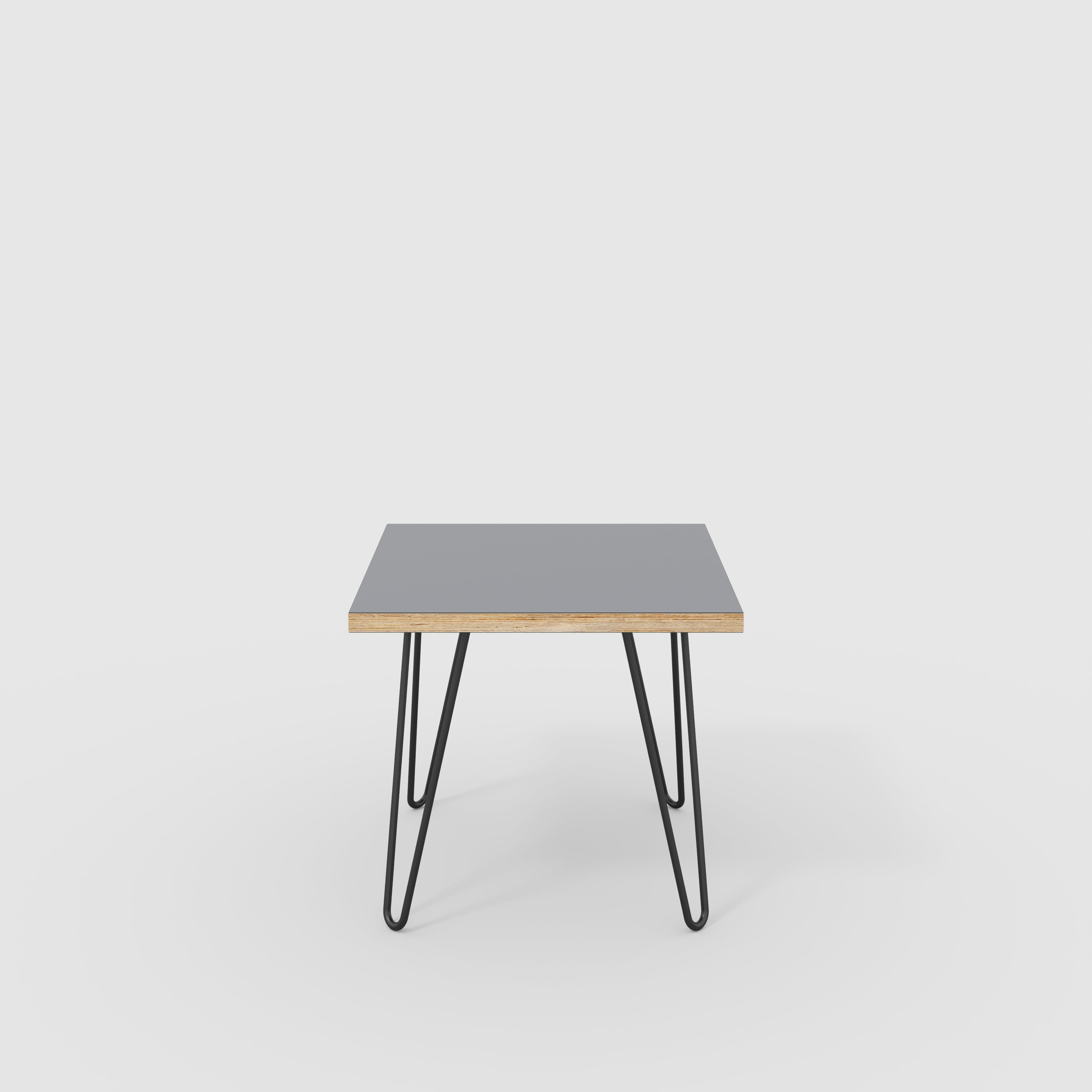 Plywood Side Table with Black Hairpin Legs - Formica Tornado Grey - 500(w) x 500(d) x 425(h)
