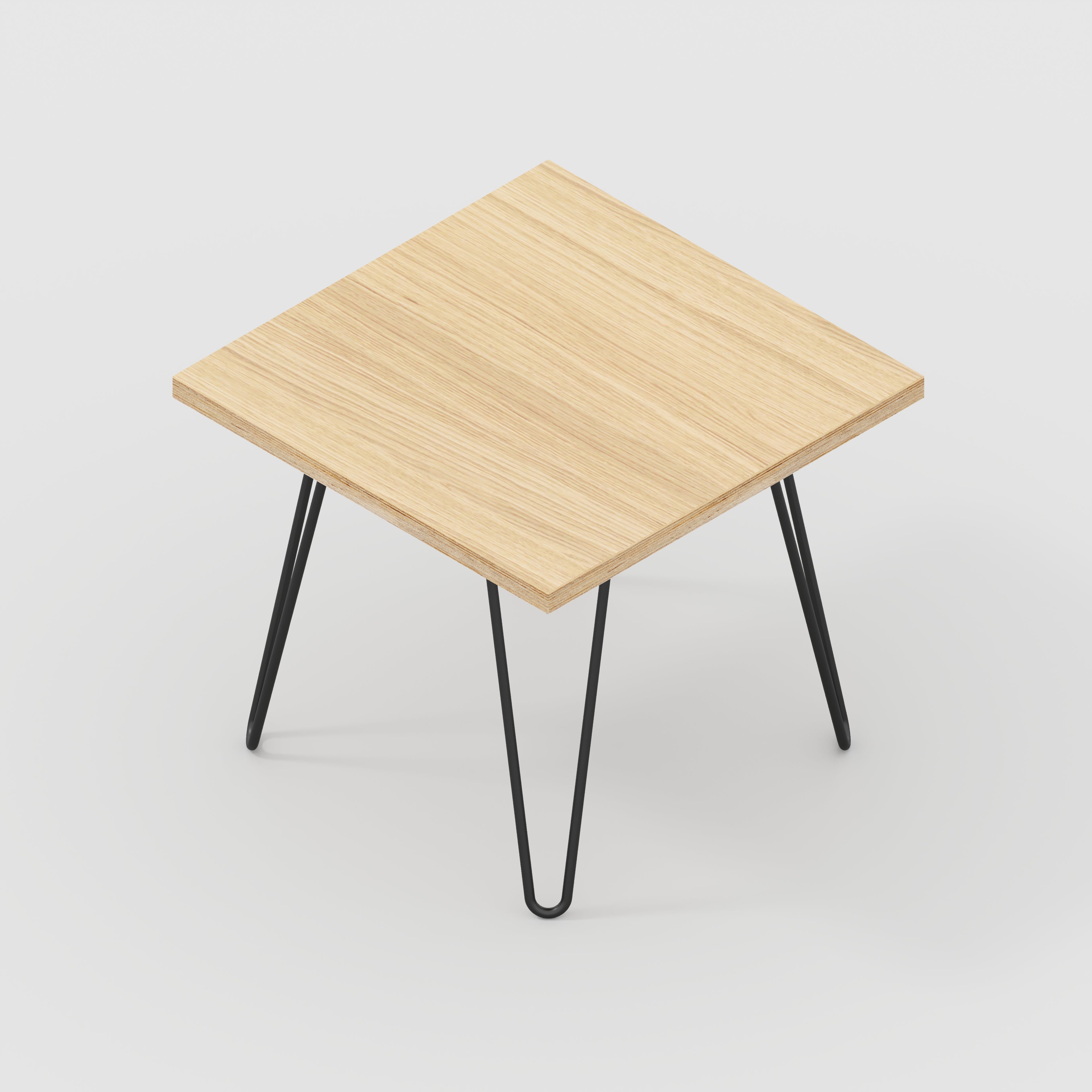 Plywood Side Table with Black Hairpin Legs - Plywood Oak - 500(w) x 500(d) x 425(h)