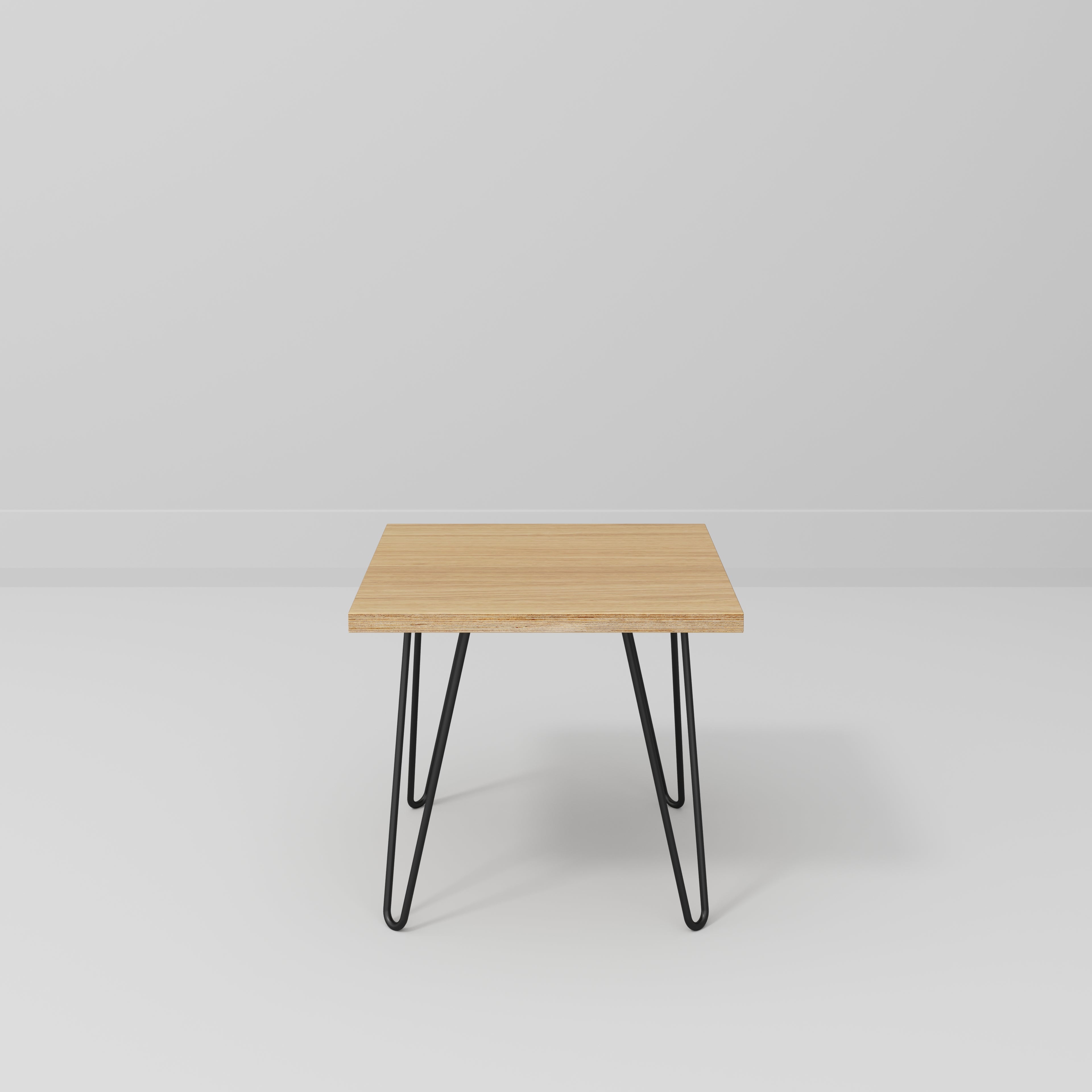 Plywood Side Table with Black Hairpin Legs - Plywood Oak - 500(w) x 500(d) x 425(h)