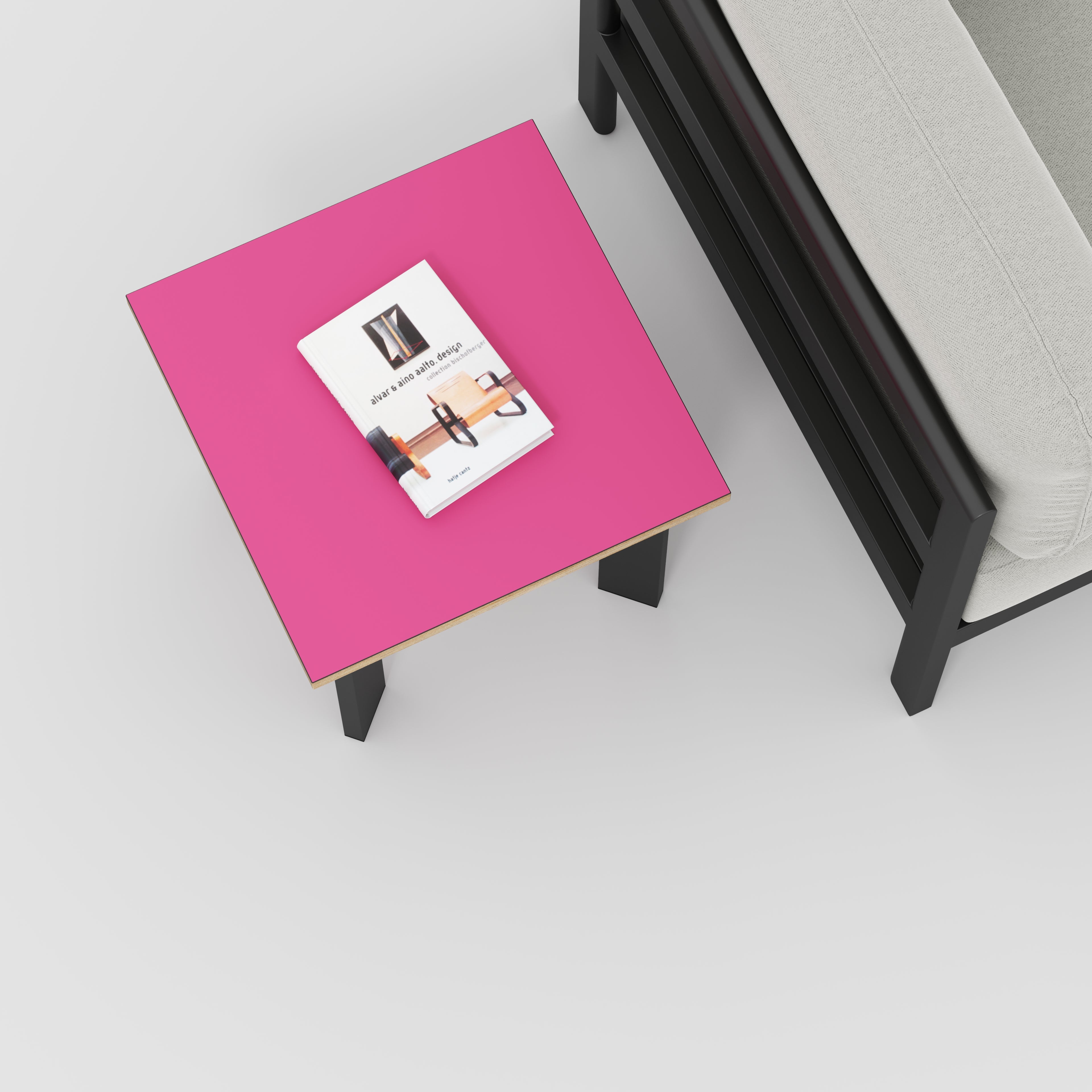 Plywood Side Table with Rectangular Single Pin Legs - Formica Juicy Pink - 500(w) x 500(d) x 425(h)