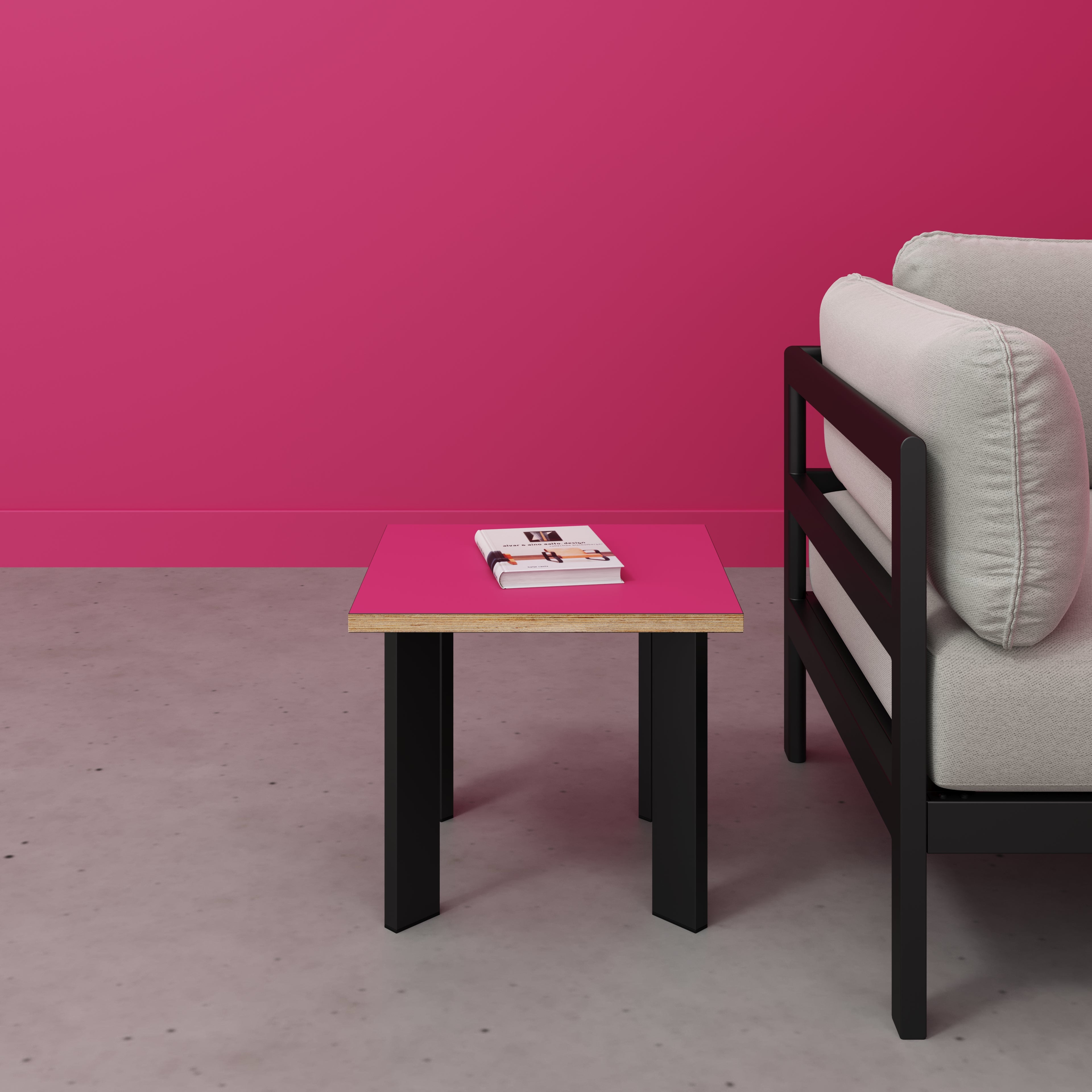 Plywood Side Table with Rectangular Single Pin Legs - Formica Juicy Pink - 500(w) x 500(d) x 425(h)
