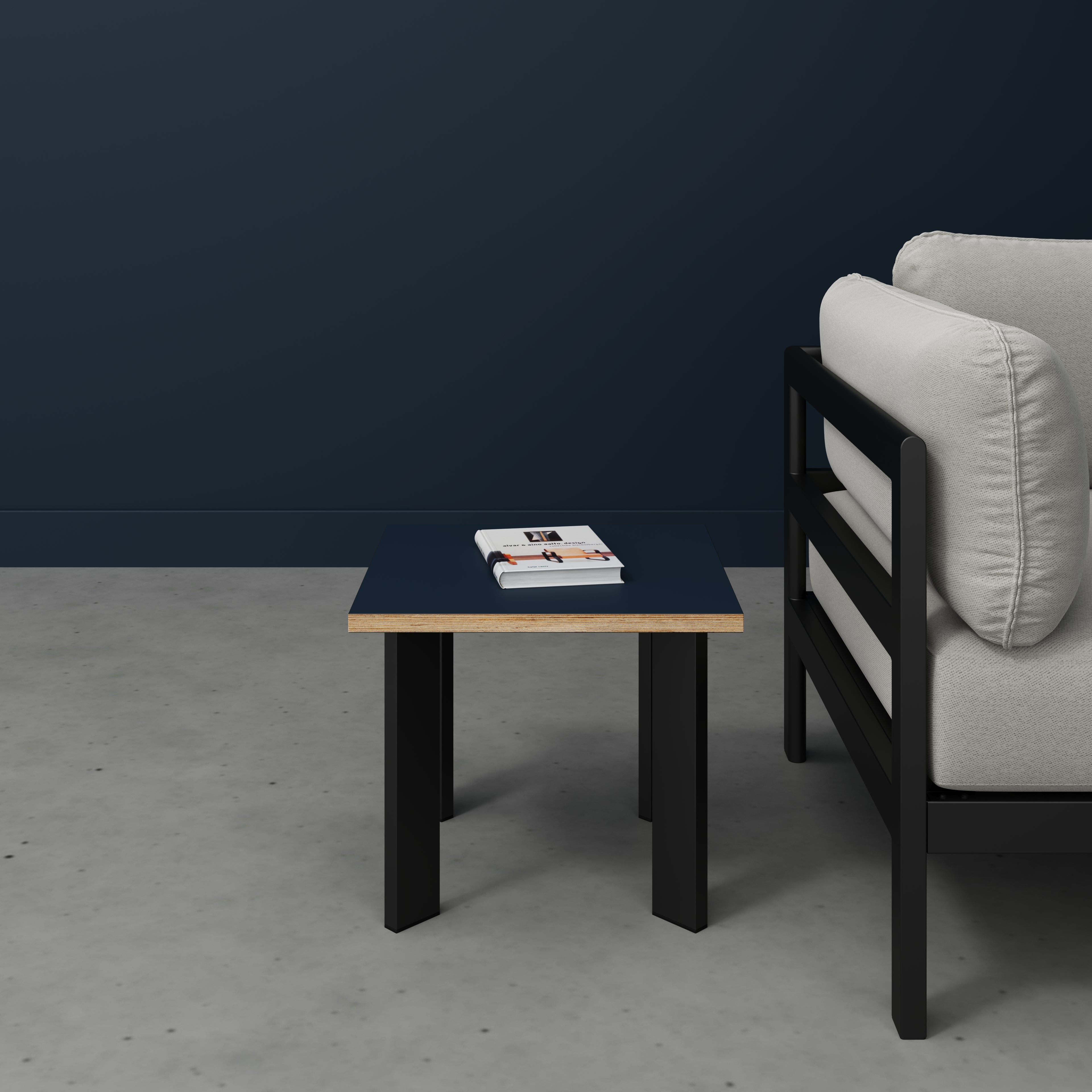 Plywood Side Table with Rectangular Single Pin Legs - Formica Night Sea Blue - 500(w) x 500(d) x 425(h)