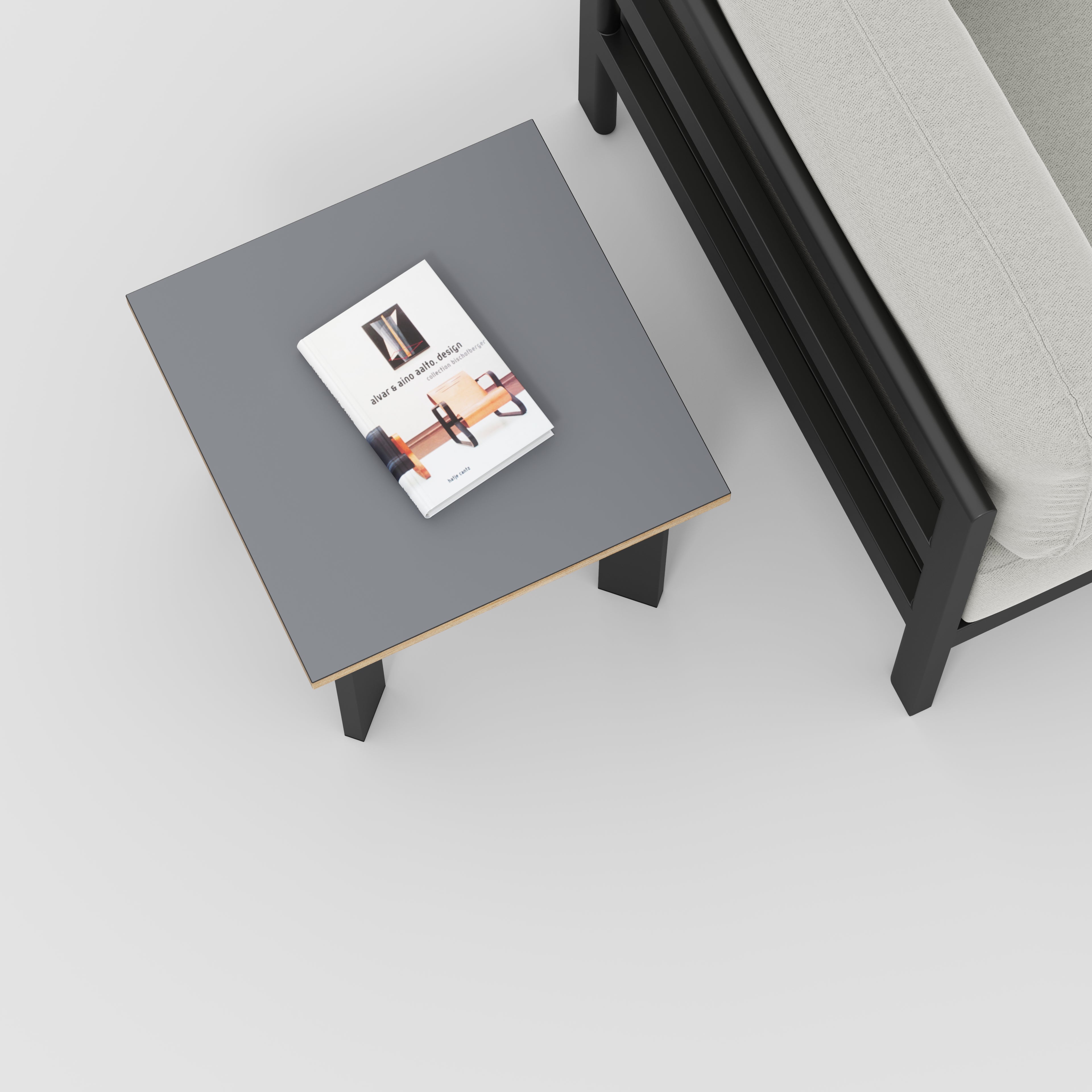 Plywood Side Table with Rectangular Single Pin Legs - Formica Tornado Grey - 500(w) x 500(d) x 425(h)