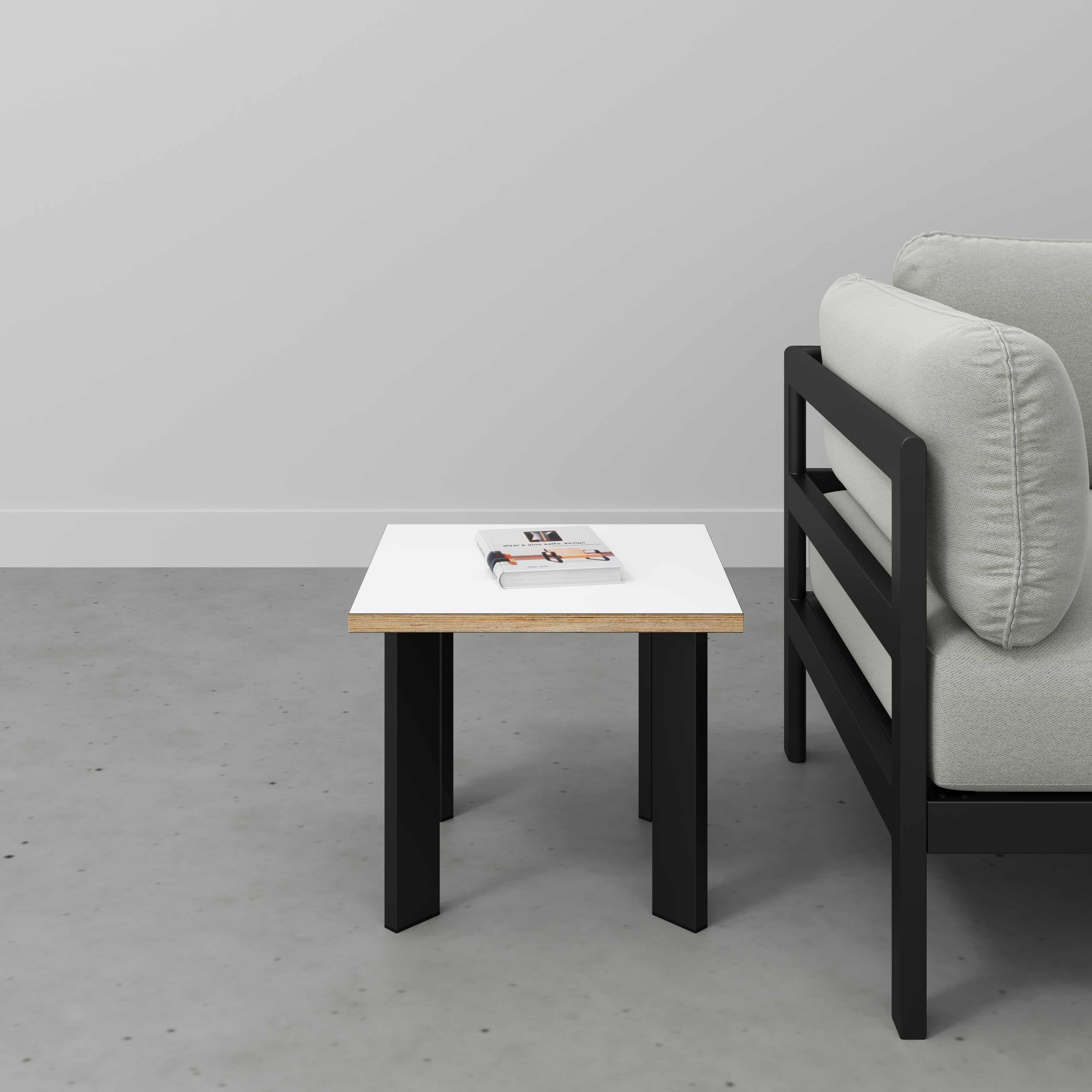 Plywood Side Table with Rectangular Single Pin Legs - Formica White - 500(w) x 500(d) x 425(h)