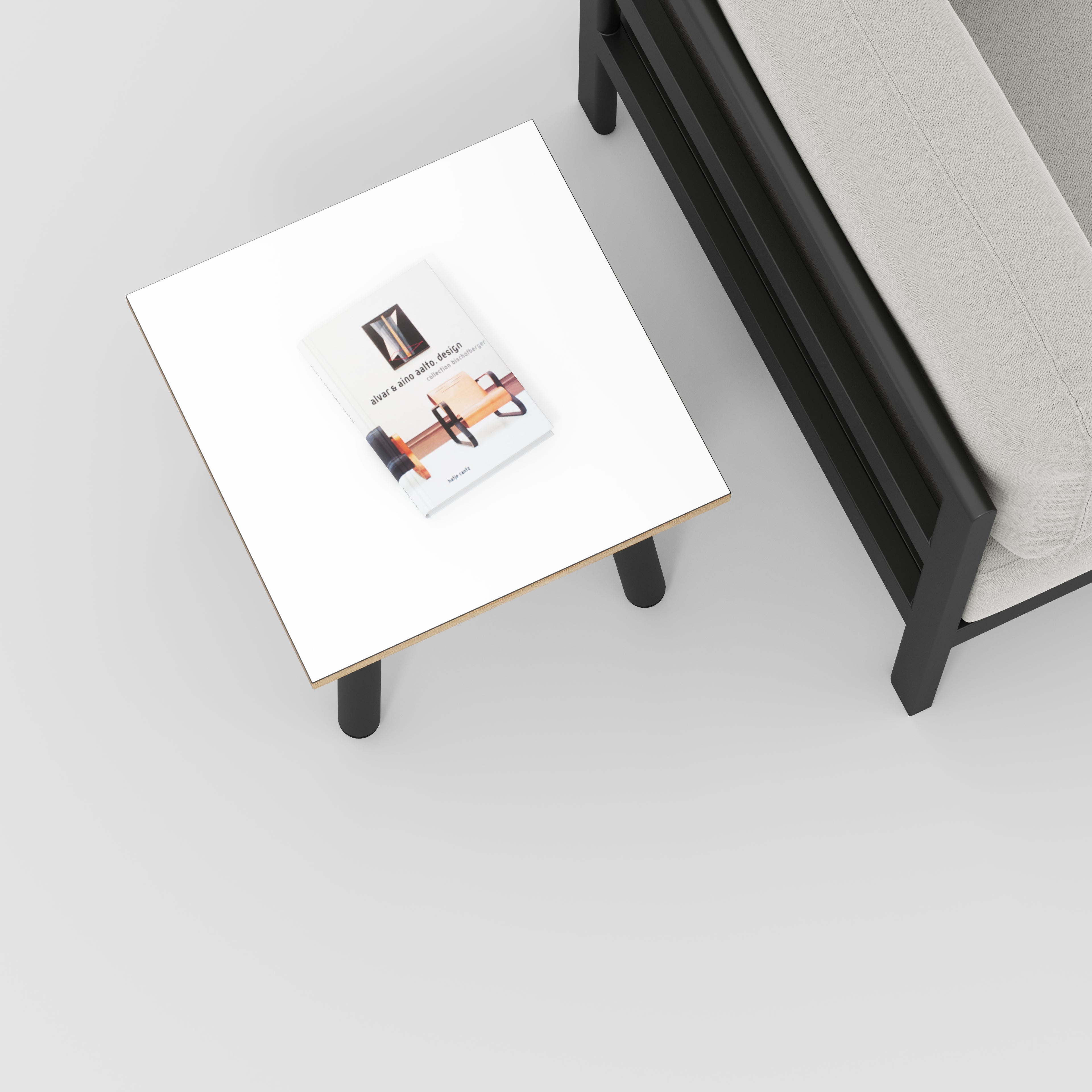 Plywood Side Table with Round Single Pin Legs - Formica White - 500(w) x 500(d) x 425(h)