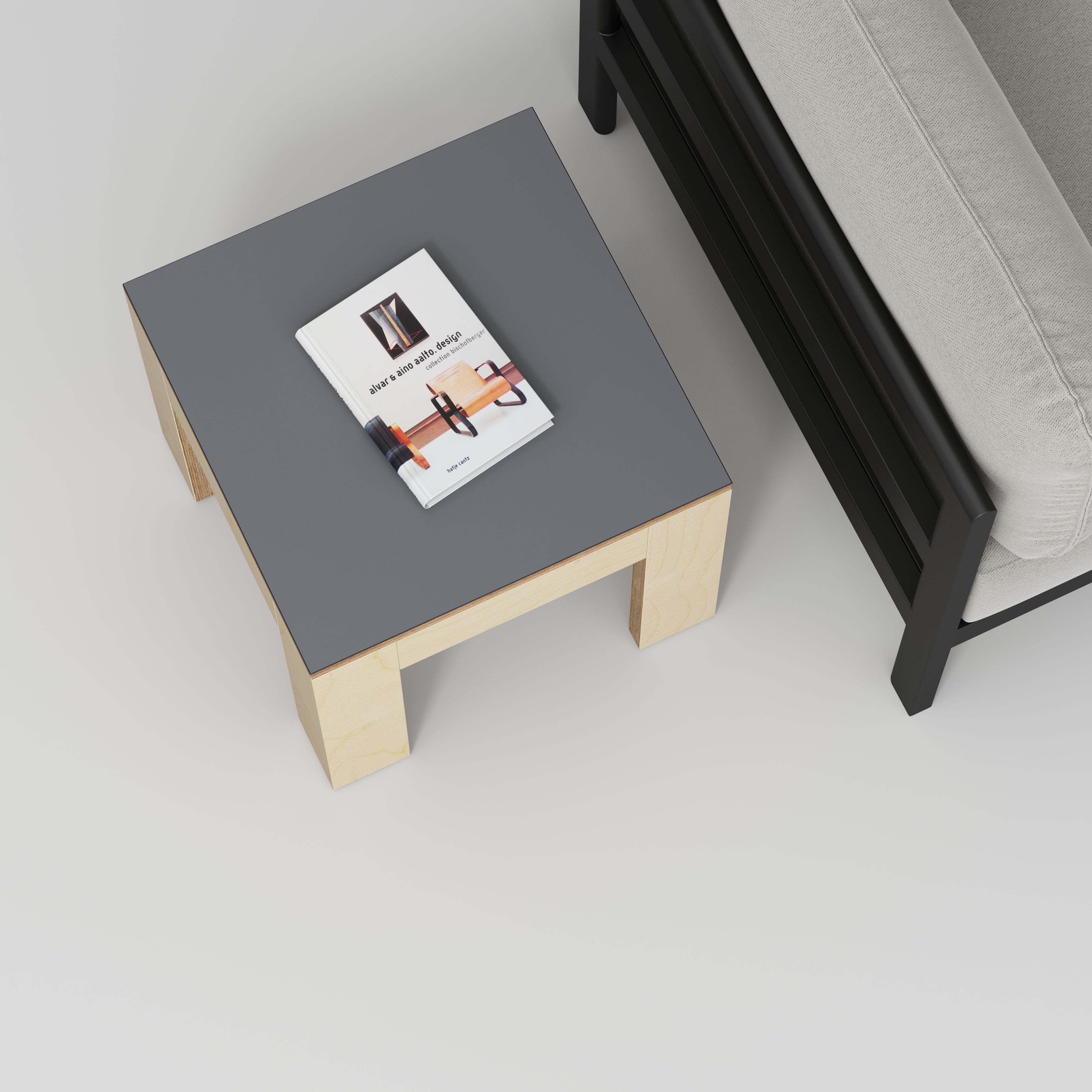 Plywood Side Table with Solid Frame - Formica Tornado Grey - 500(w) x 500(d) x 450(h)