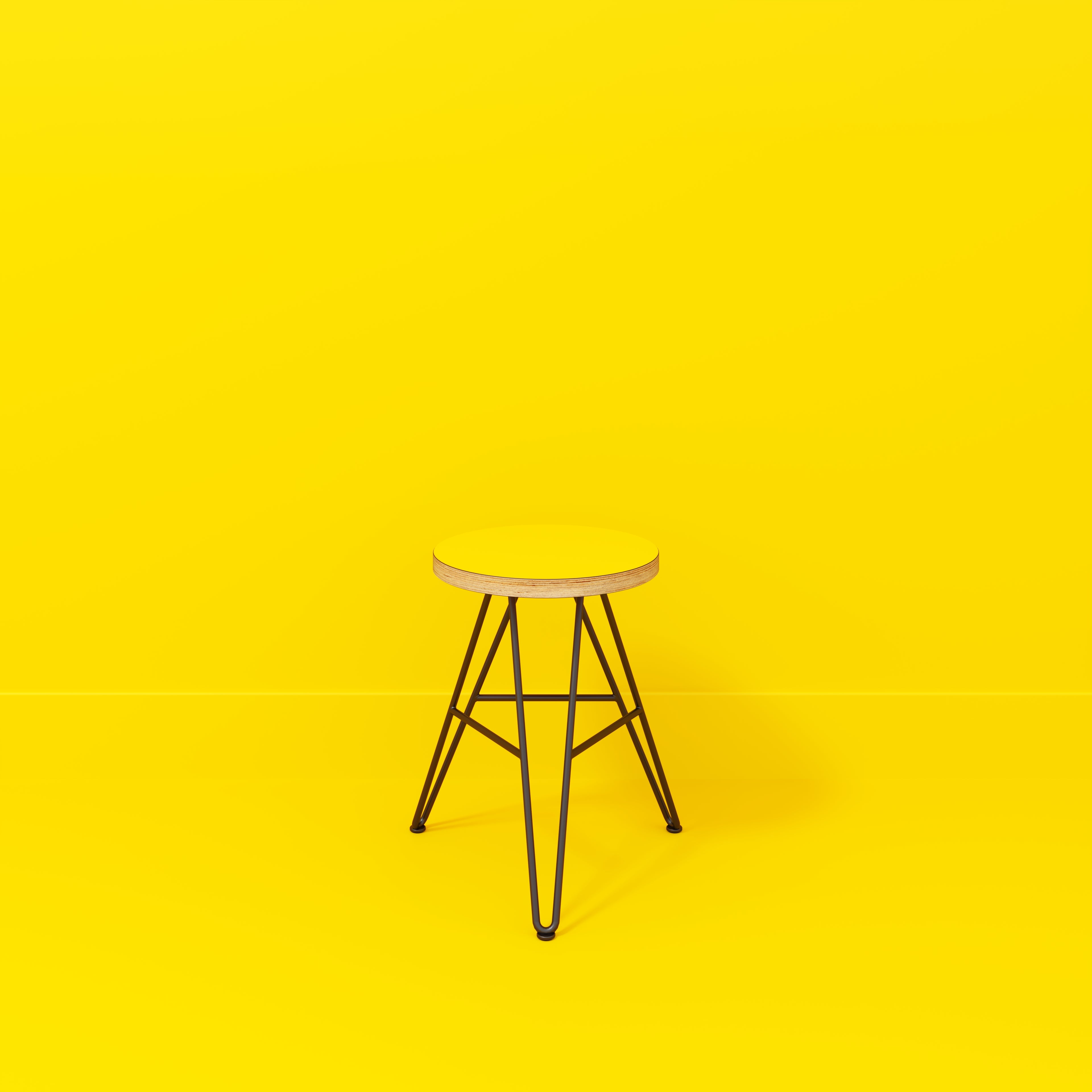 Stool with Black Hairpin Base - Formica Chrome Yellow