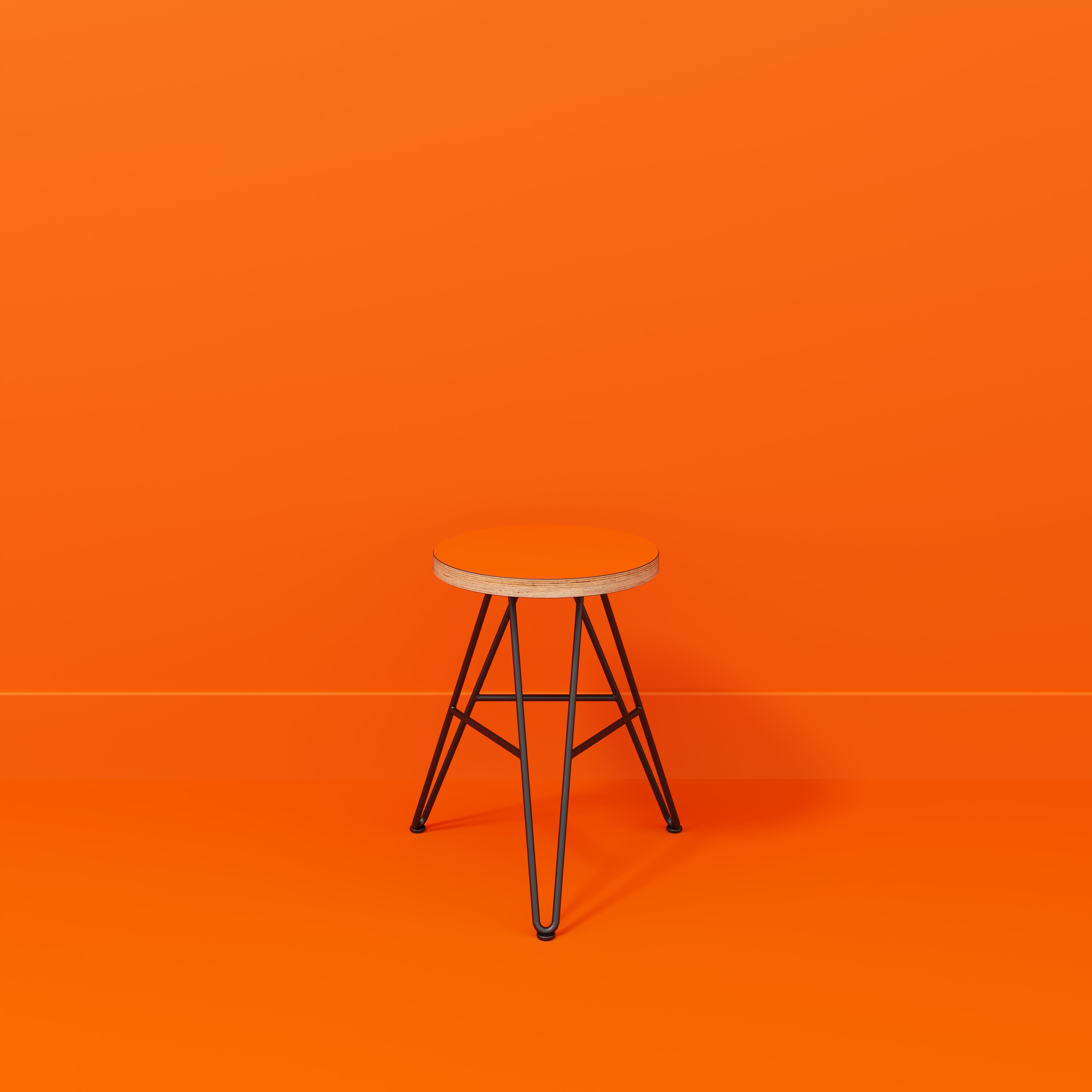 Stool with Black Hairpin Base - Formica Levante Orange
