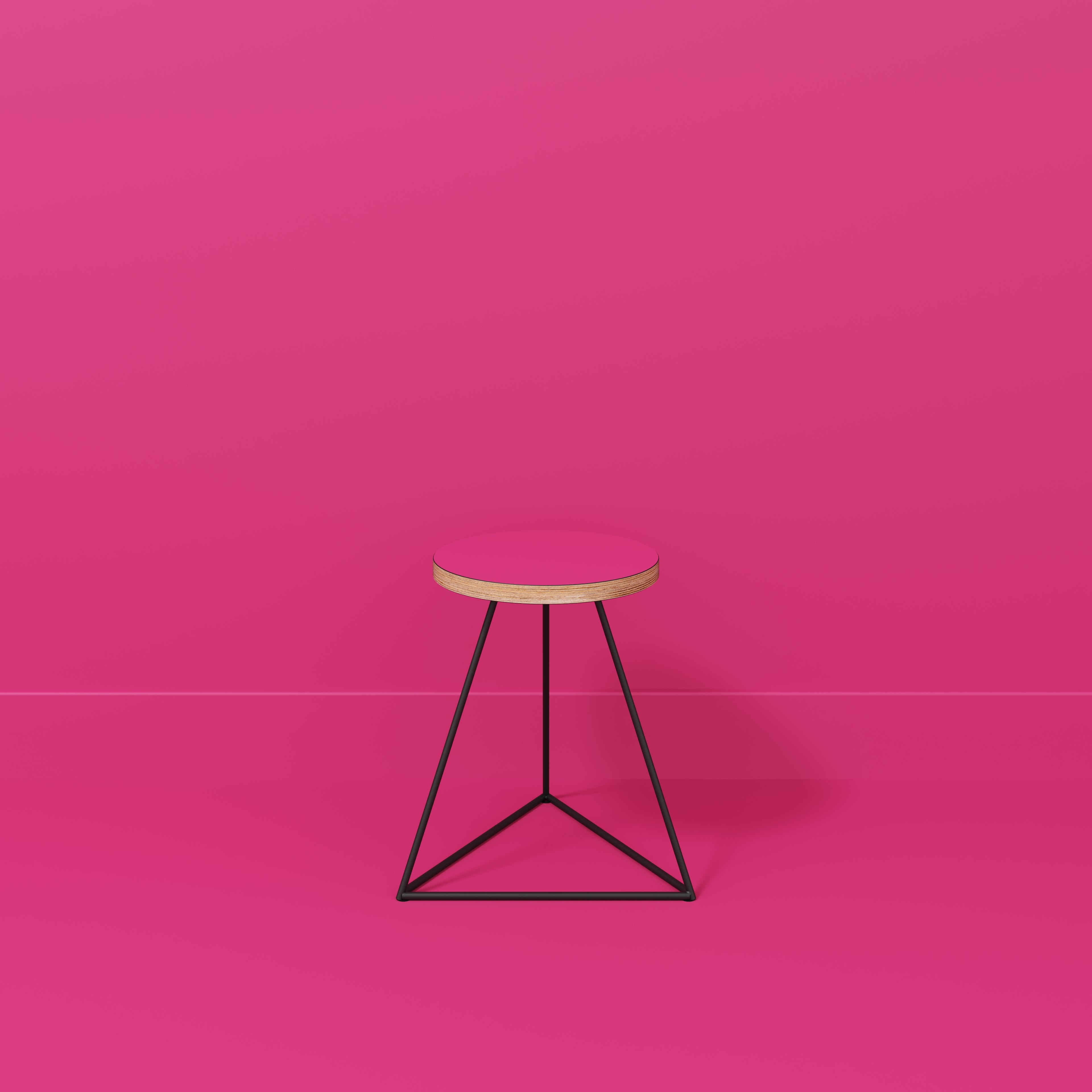 Plywood Stool with Black Prism Base - Formica Juicy Pink