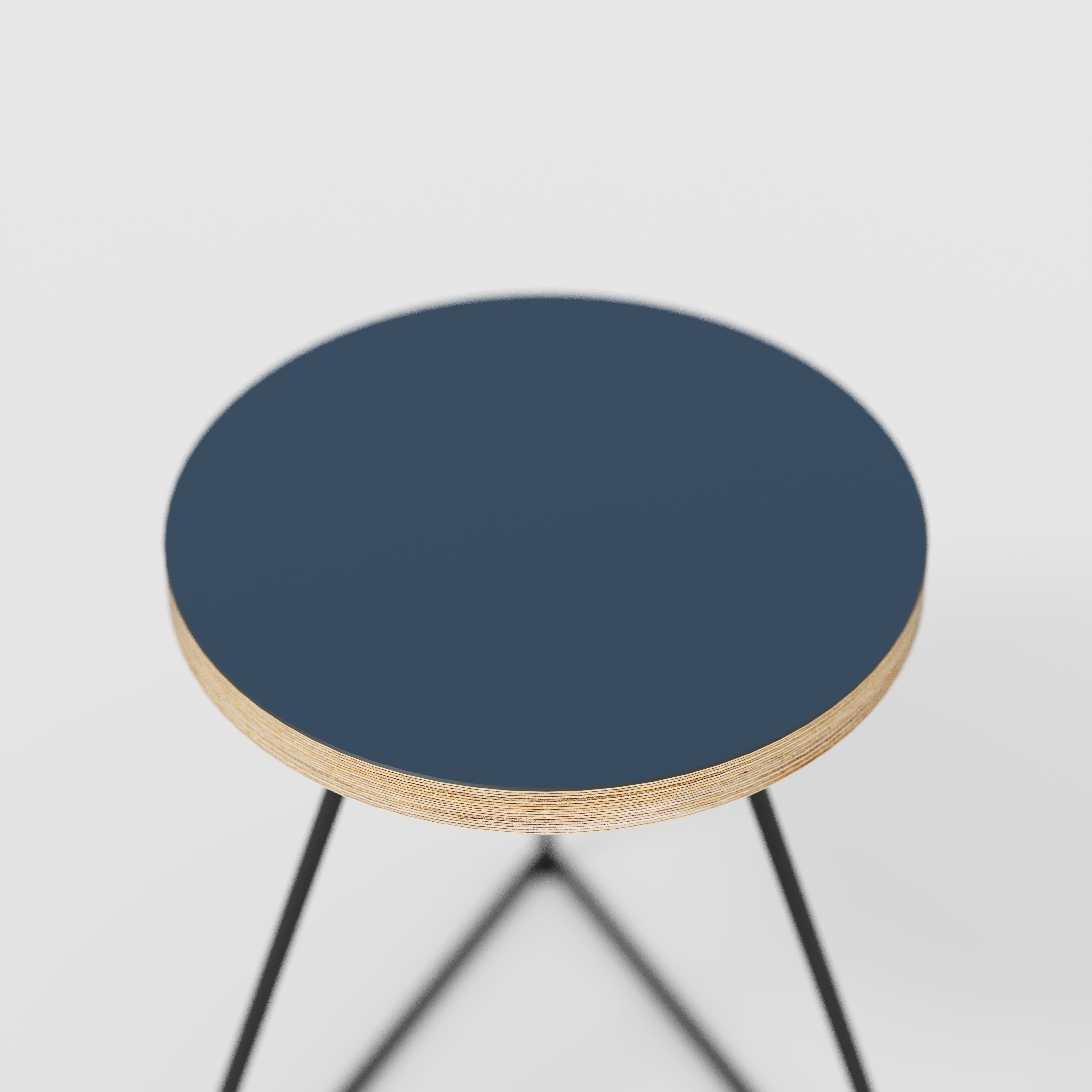 Plywood Stool with Black Prism Base - Formica Night Sea Blue