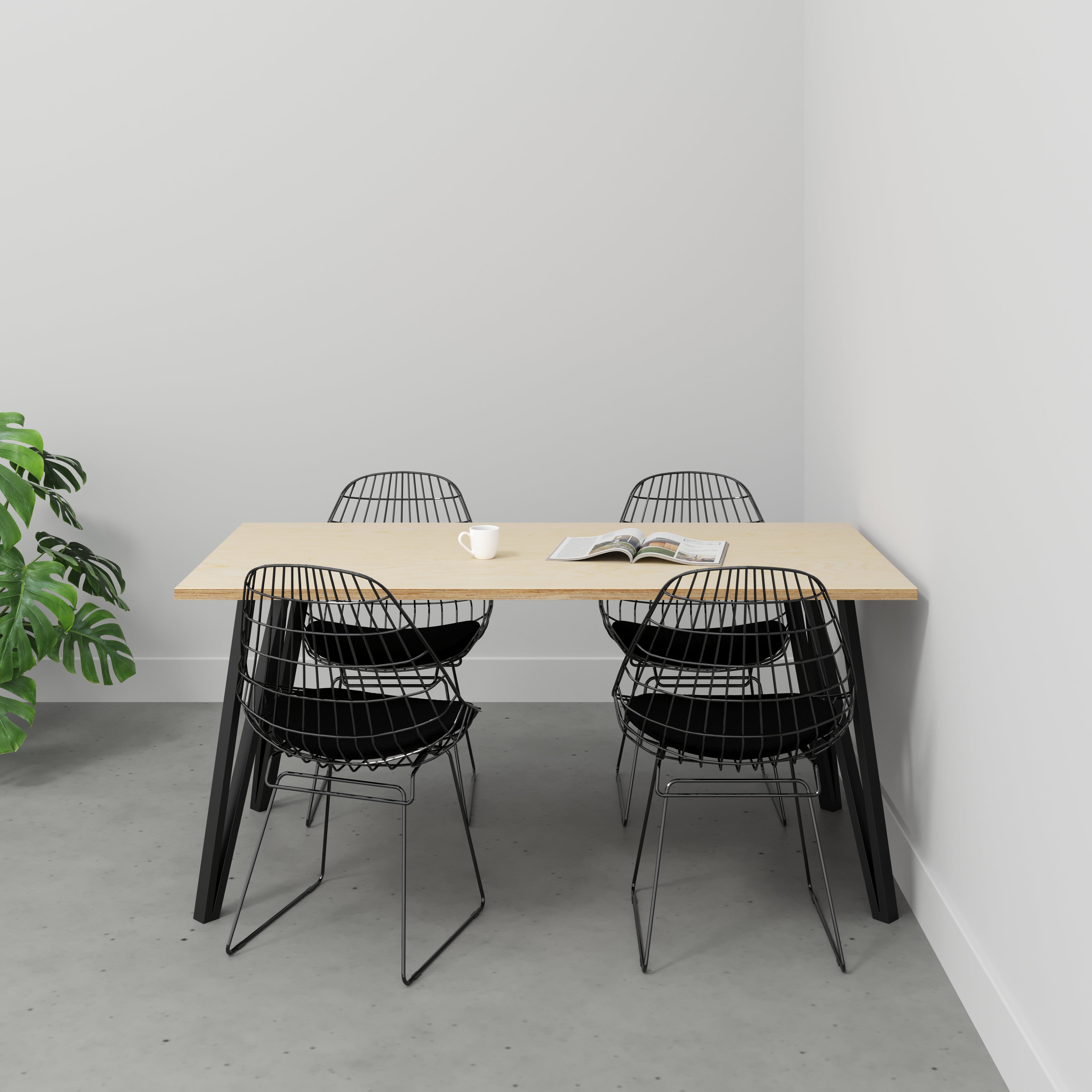 Plywood Table with Black Box Hairpin Legs - Plywood Birch - 1600(w) x 800(d) x 735(h)