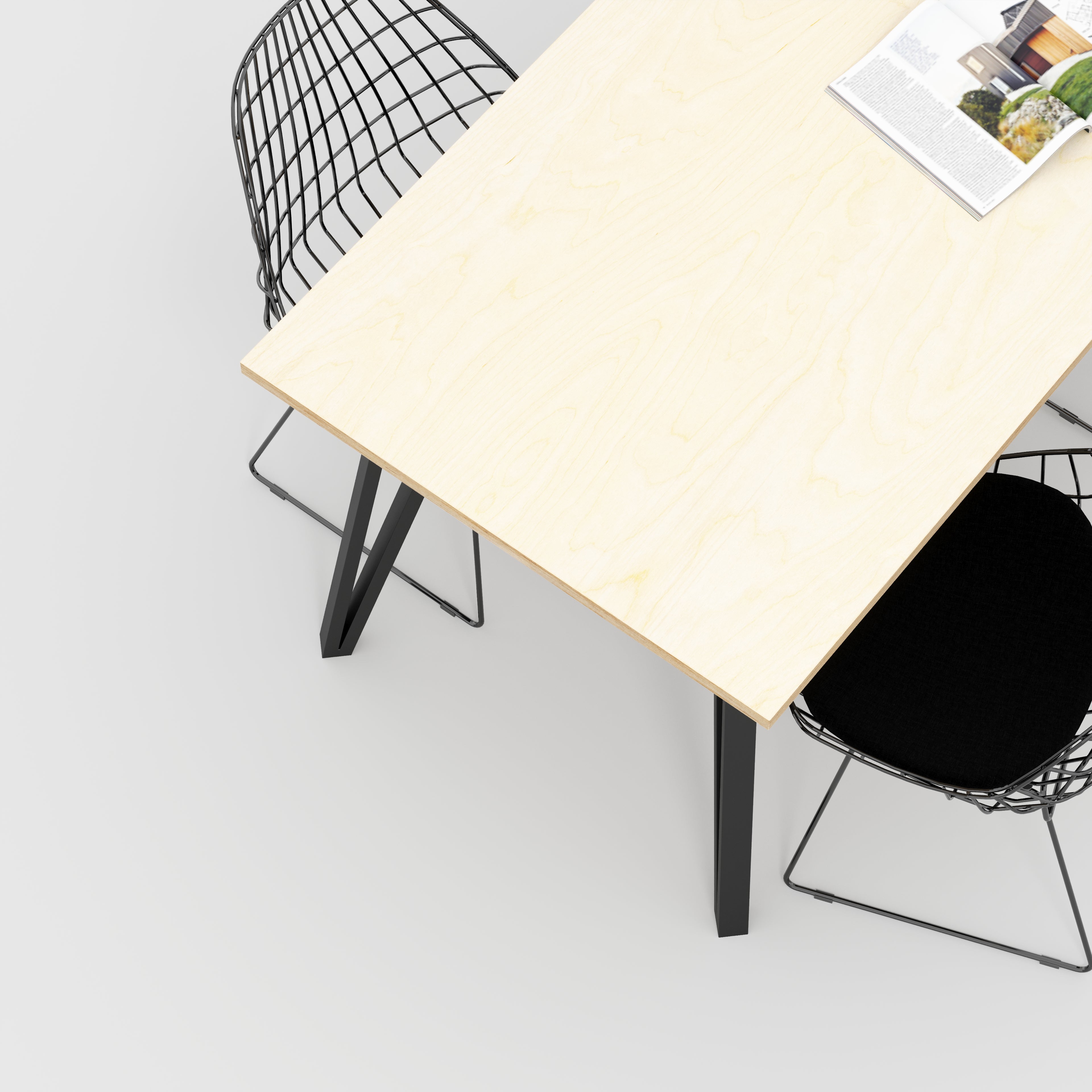 Plywood Table with Black Box Hairpin Legs - Plywood Birch - 1600(w) x 800(d) x 735(h)