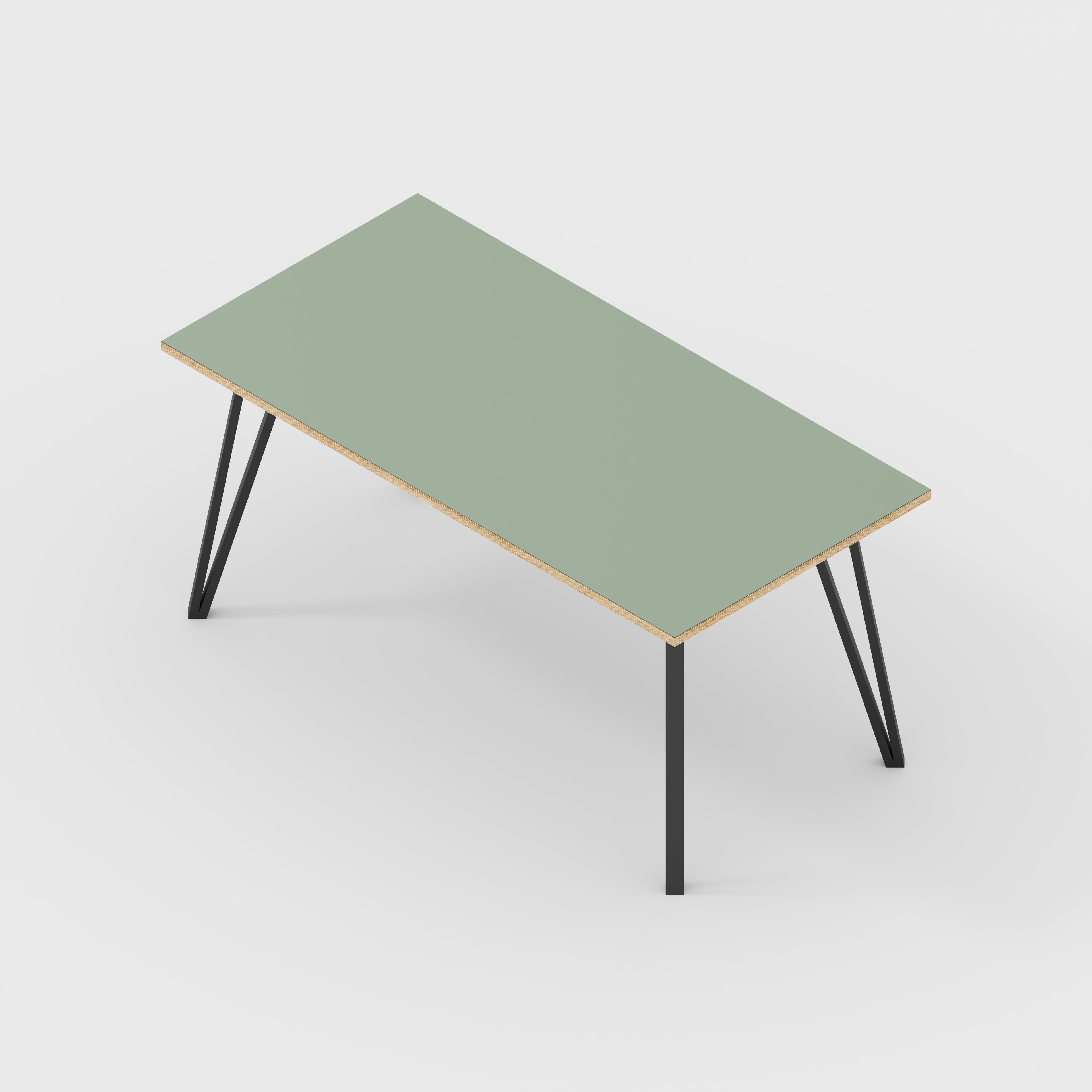 Plywood Table with Black Box Hairpin Legs - Formica Green Slate - 1600(w) x 800(d) x 735(h)
