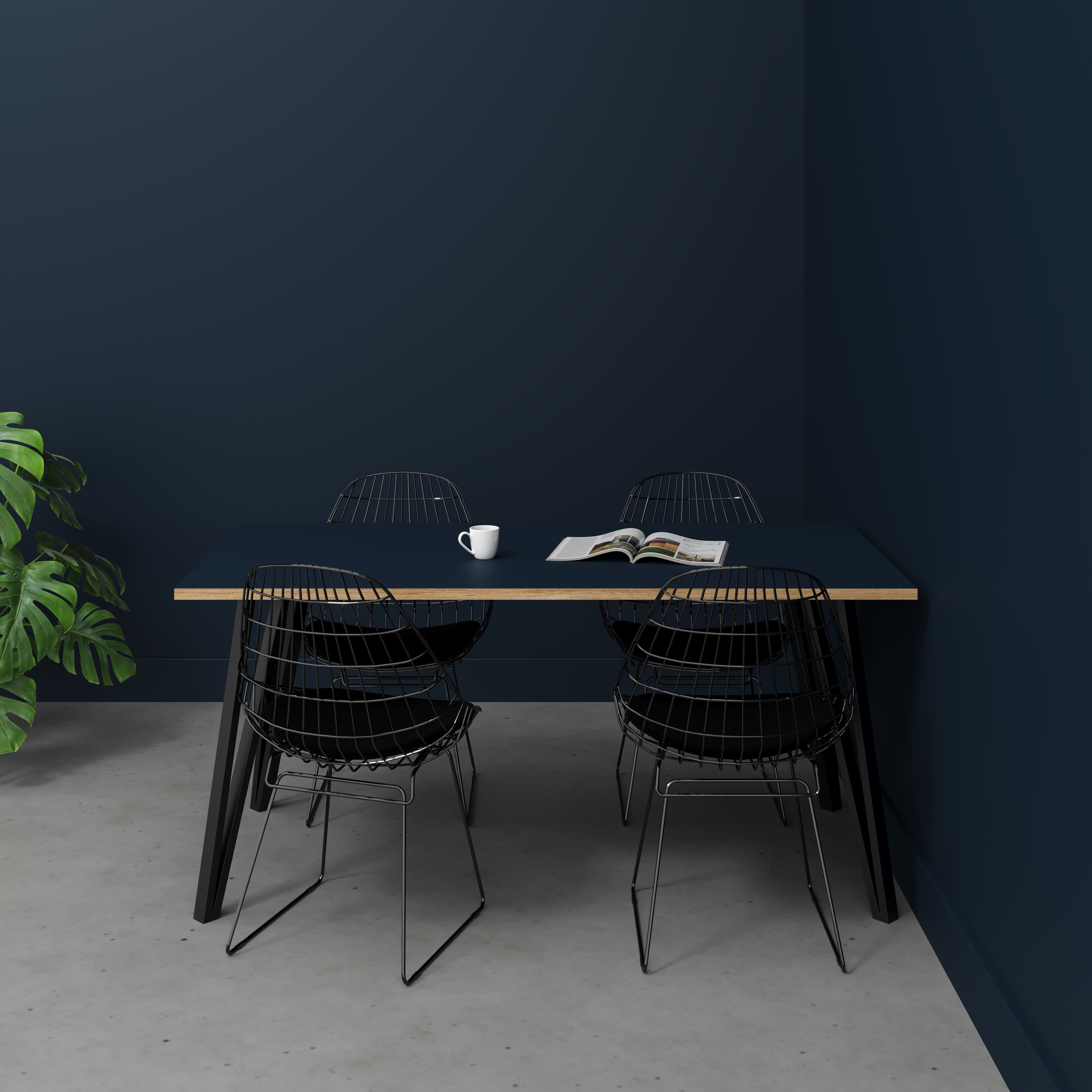 Plywood Table with Black Box Hairpin Legs - Formica Night Sea Blue - 1600(w) x 800(d) x 735(h)
