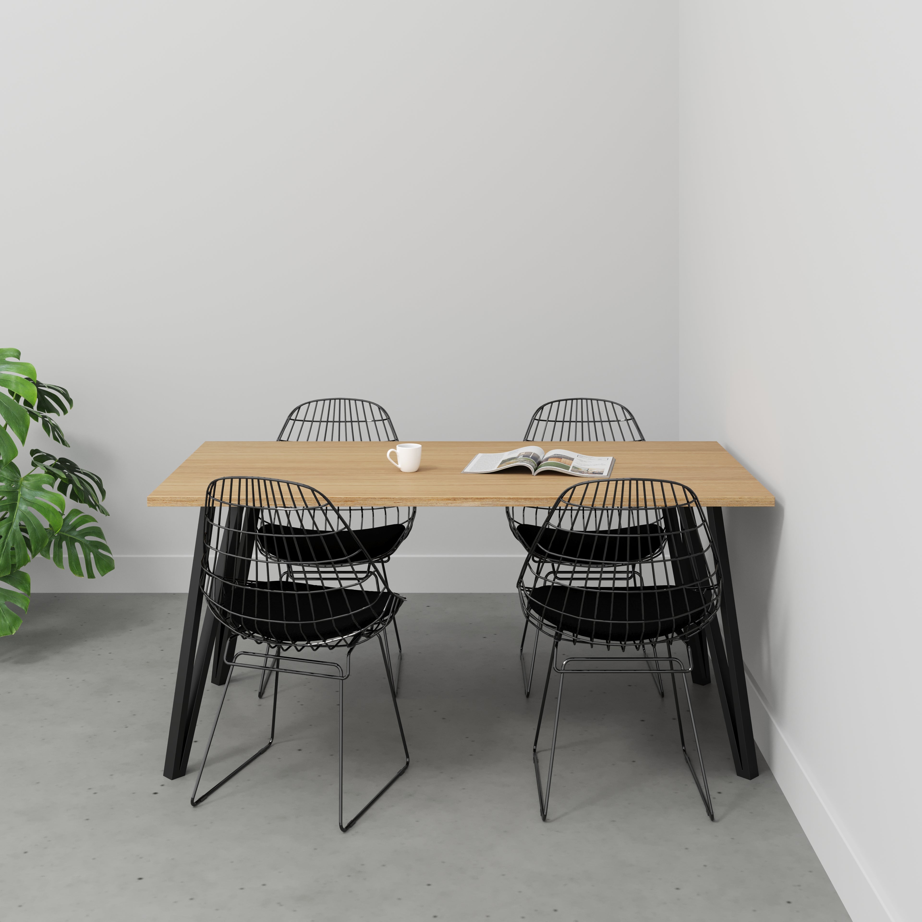 Plywood Table with Black Box Hairpin Legs - Plywood Oak - 1600(w) x 800(d) x 735(h)