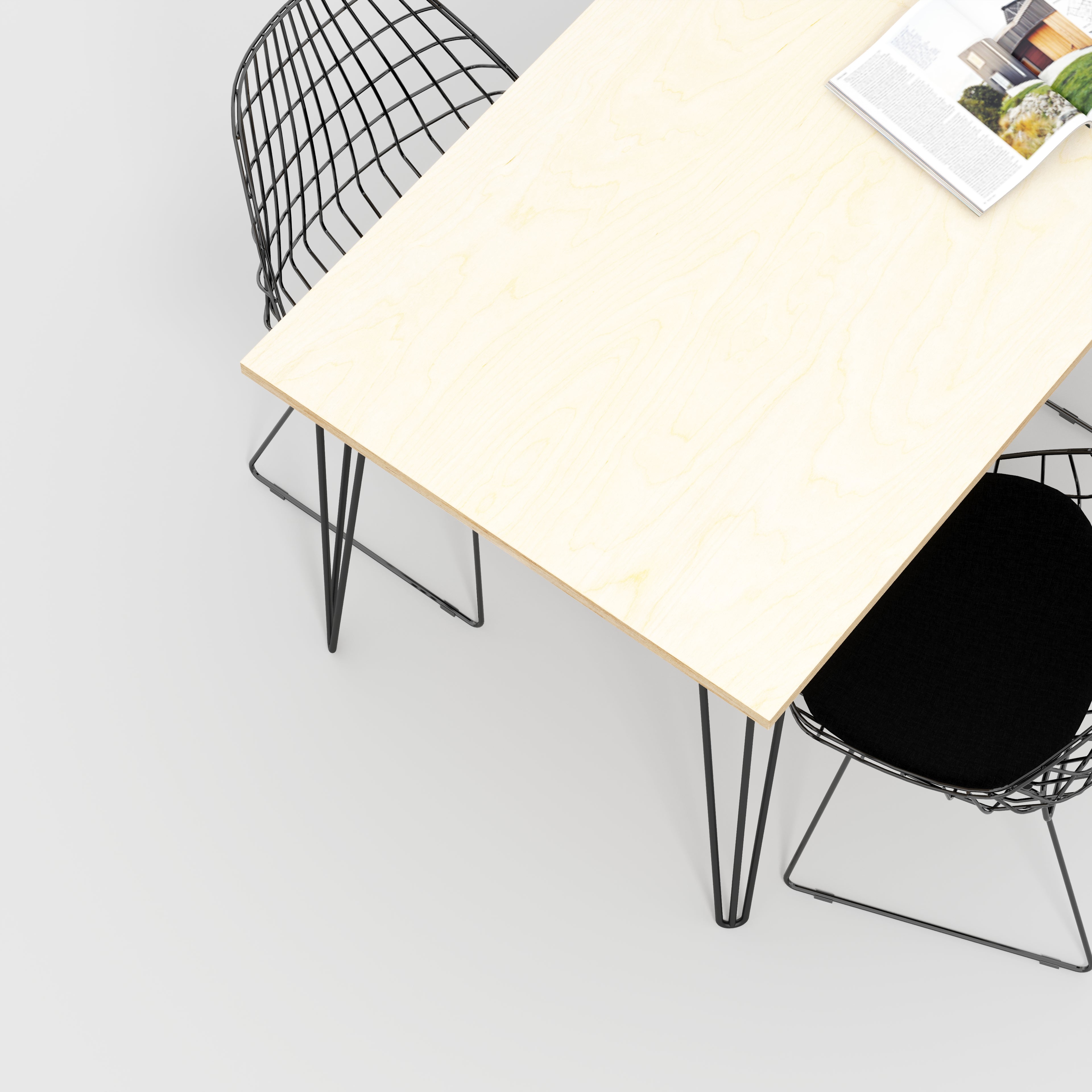 Plywood Table with Black Hairpin Legs - Plywood Birch - 1600(w) x 800(d)