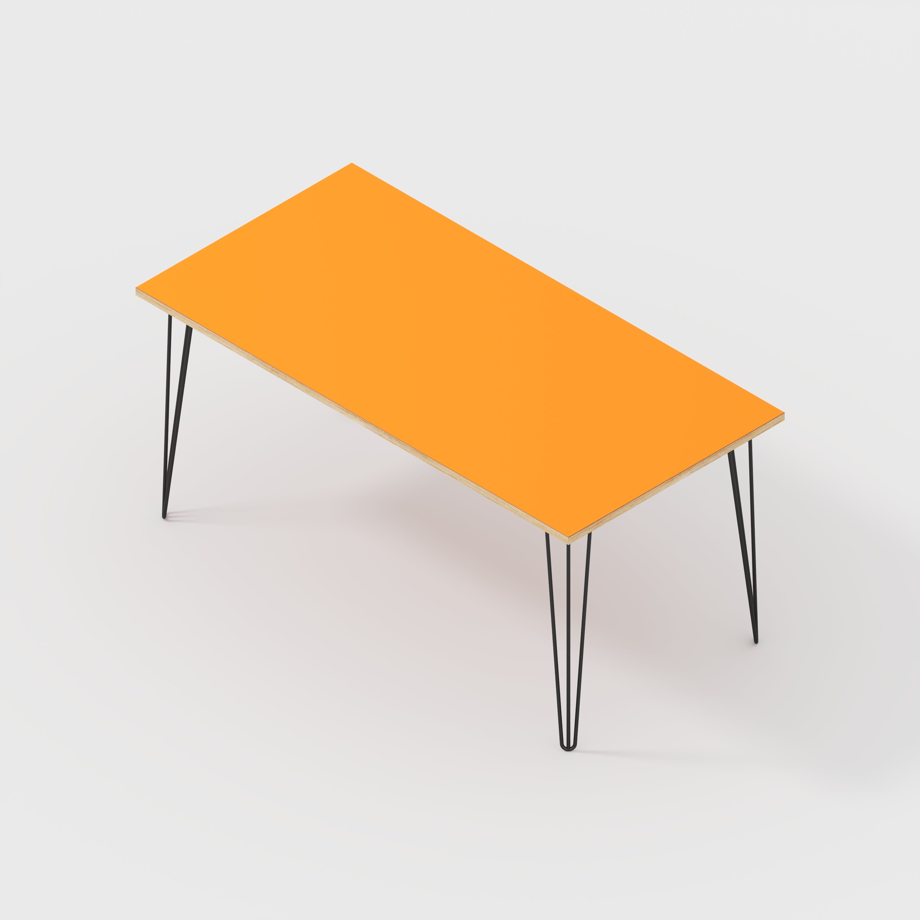 Plywood Table with Black Hairpin Legs - Formica Levante Orange - 1600(w) x 800(d)
